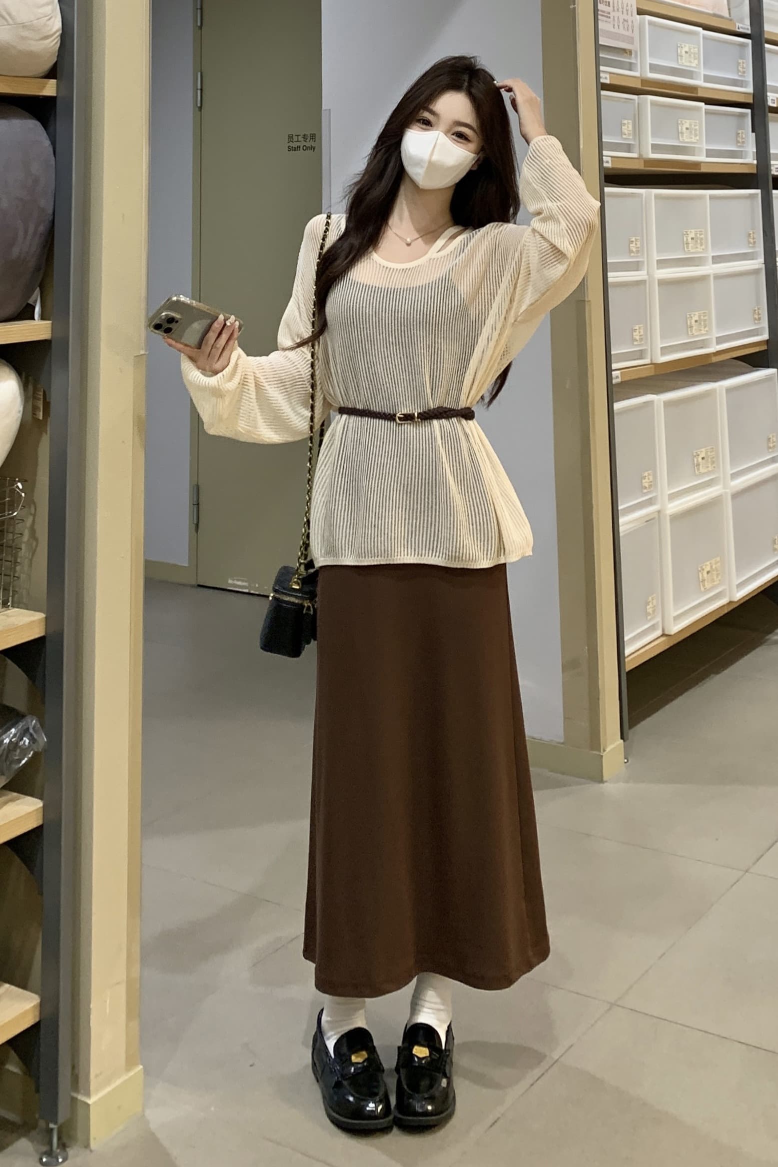 실사 빅 사이즈 여성 의류 봄 소금 부서 빛 요리 한 바람 블라우스 슬립 점프 슈트 치마 세트 품격 고급 센스 투피스 세트 이미지 7
