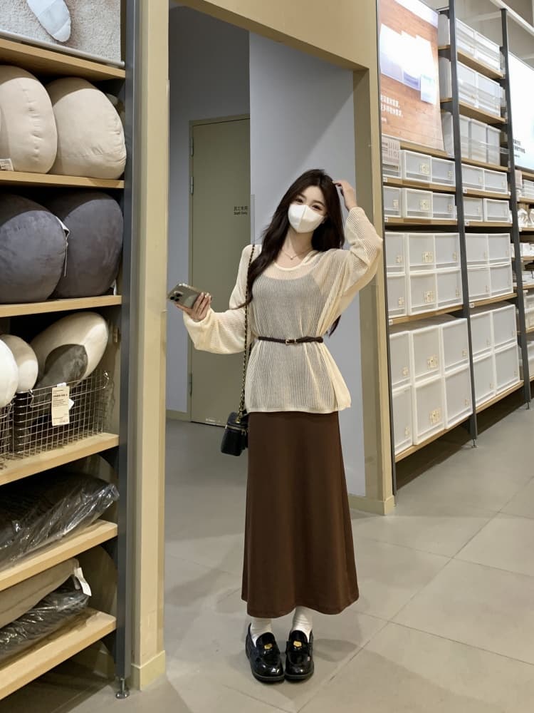 실사 빅 사이즈 여성 의류 봄 소금 부서 빛 요리 한 바람 블라우스 슬립 점프 슈트 치마 세트 품격 고급 센스 투피스 세트 상세 이미지 3