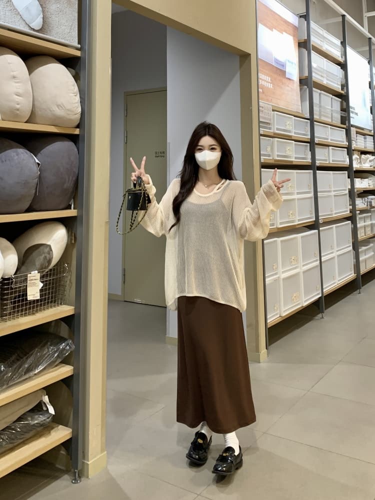 실사 빅 사이즈 여성 의류 봄 소금 부서 빛 요리 한 바람 블라우스 슬립 점프 슈트 치마 세트 품격 고급 센스 투피스 세트 상세 이미지 12