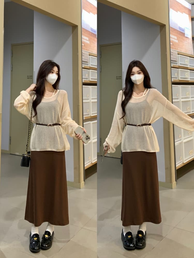 실사 빅 사이즈 여성 의류 봄 소금 부서 빛 요리 한 바람 블라우스 슬립 점프 슈트 치마 세트 품격 고급 센스 투피스 세트 상세 이미지 22