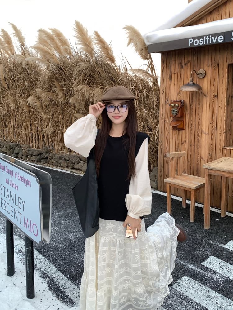 빅 사이즈 여성 의류 지방 mm 사실 두 조각 긴팔 패치워크 여성 드레스 가을 루즈핏 무거운 작업 롱 스커트 디자인 센스 치마 상세 이미지 14