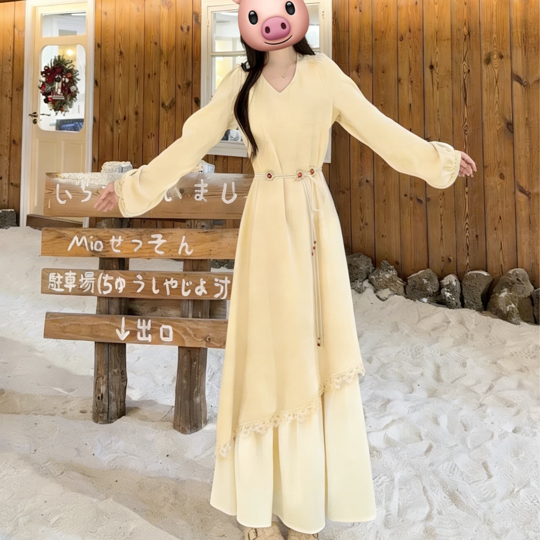 빅 사이즈 프랑스식 부드러운 바람 긴팔 드레스 여성 의류 가을 겨울 페이크 레이어드 치마 지방 mm 표지 배 슬림해 보이는 A라인 스커트 이미지 5
