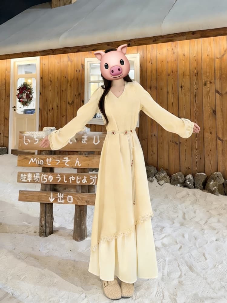 빅 사이즈 프랑스식 부드러운 바람 긴팔 드레스 여성 의류 가을 겨울 페이크 레이어드 치마 지방 mm 표지 배 슬림해 보이는 A라인 스커트 상세 이미지 7
