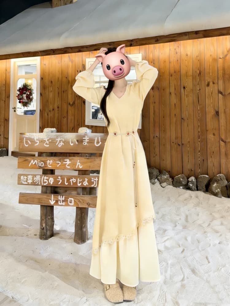 빅 사이즈 프랑스식 부드러운 바람 긴팔 드레스 여성 의류 가을 겨울 페이크 레이어드 치마 지방 mm 표지 배 슬림해 보이는 A라인 스커트 상세 이미지 8