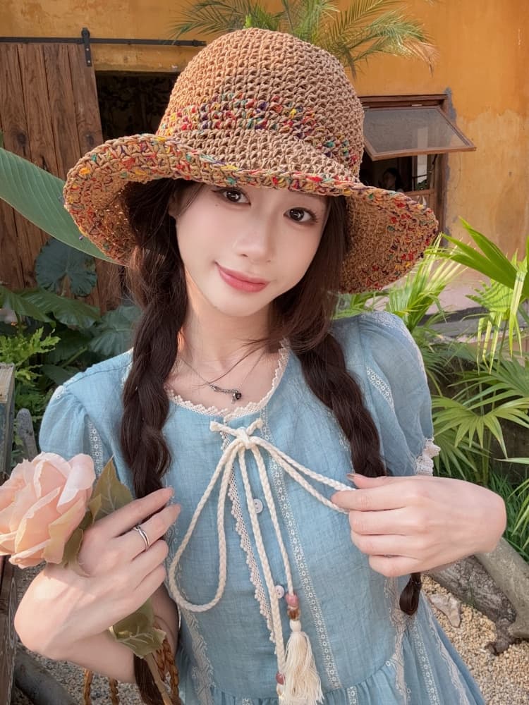 실사 빅 사이즈 여성 의류 이름 가족 바람 파란색 자수 원단 반팔 드레스 여름 레트로 술 허리 수축 치마 상세 이미지 15
