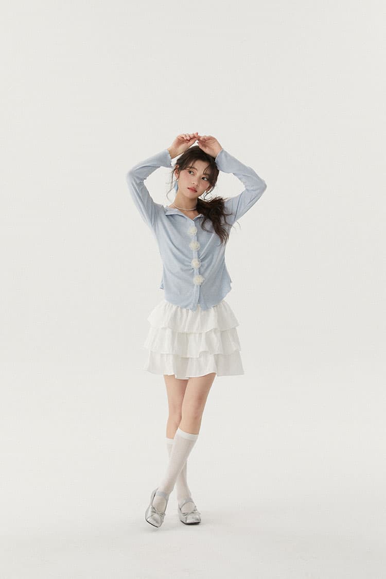 실사 출퇴근 품격 디자인 센스 꽃 폴로 칼라 슬림해 보이는 티셔츠 맨위 여성 상세 이미지 30