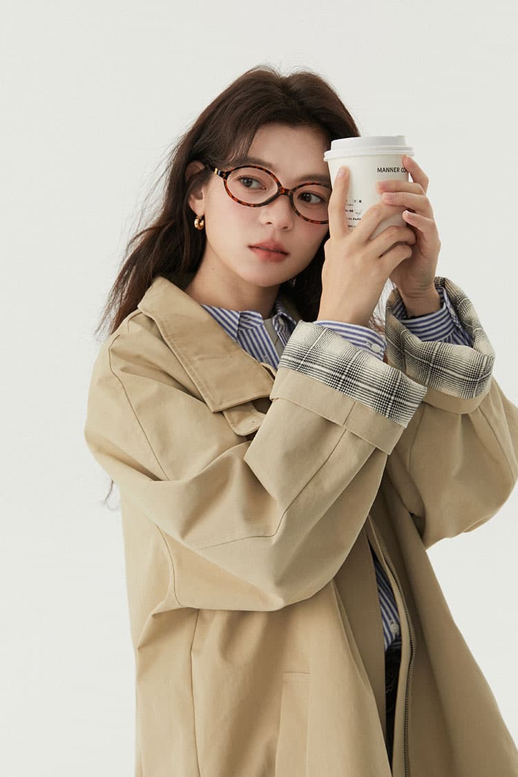 실사 출퇴근 품격 워싱 면 벨트 안감 카키 색 재킷 바람막이 여성 상세 이미지 4