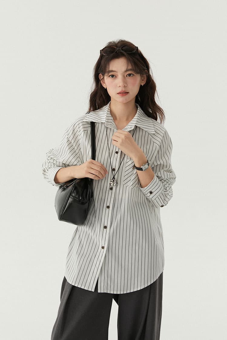 실사 출퇴근 품격 캐주얼 루즈핏 회색 명중 Pleat 하이웨이스트 정장 바지 여성 상세 이미지 2