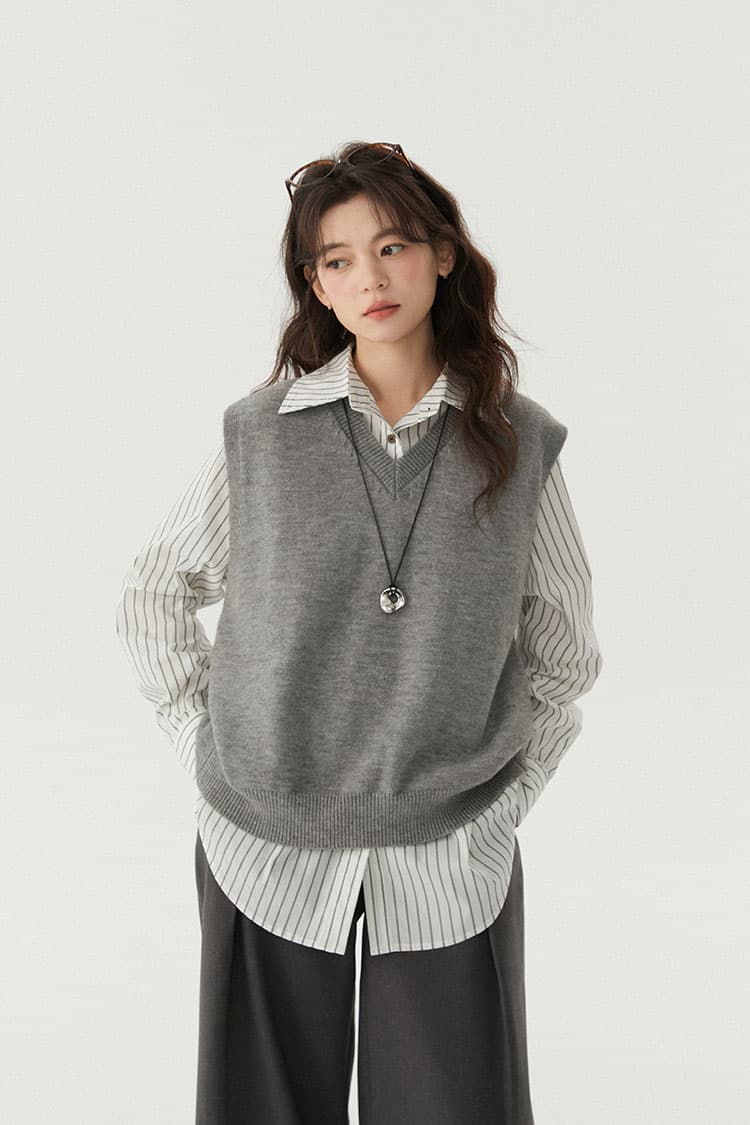 실사 출퇴근 품격 캐주얼 루즈핏 회색 명중 Pleat 하이웨이스트 정장 바지 여성 상세 이미지 4