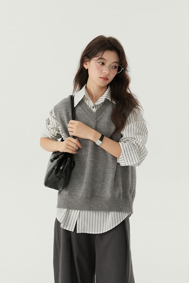 실사 출퇴근 품격 캐주얼 루즈핏 회색 명중 Pleat 하이웨이스트 정장 바지 여성 상세 이미지 9