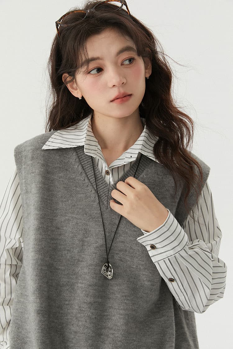 실사 출퇴근 품격 캐주얼 루즈핏 회색 명중 Pleat 하이웨이스트 정장 바지 여성 상세 이미지 11