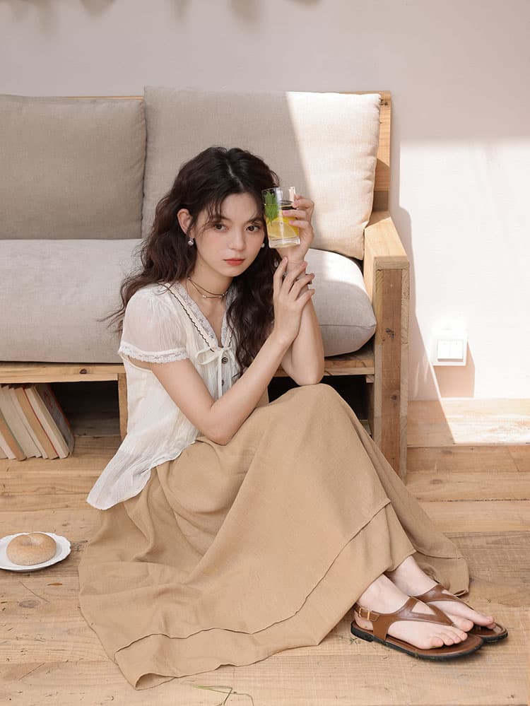 실사 여름 새로운 슬림해 보이는 큰 진자 와이드 레그 팬츠 치마 여성 상세 이미지 22