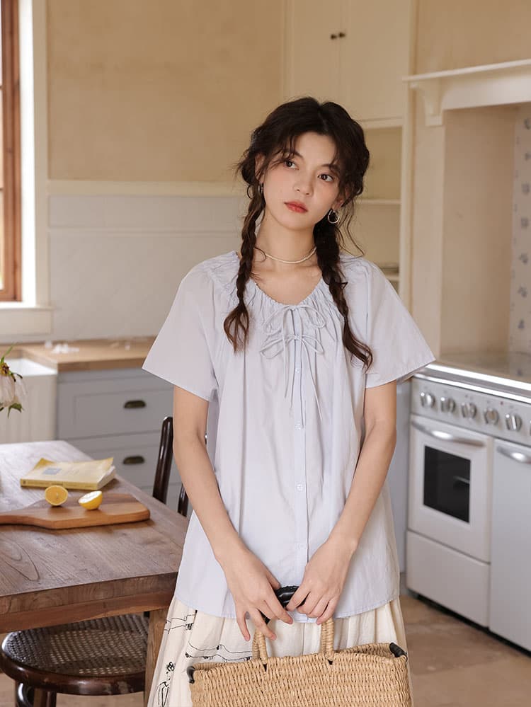 실사 여름 새로운 문예 슬림해 보이는 셔츠 맨위 여성 상세 이미지 3