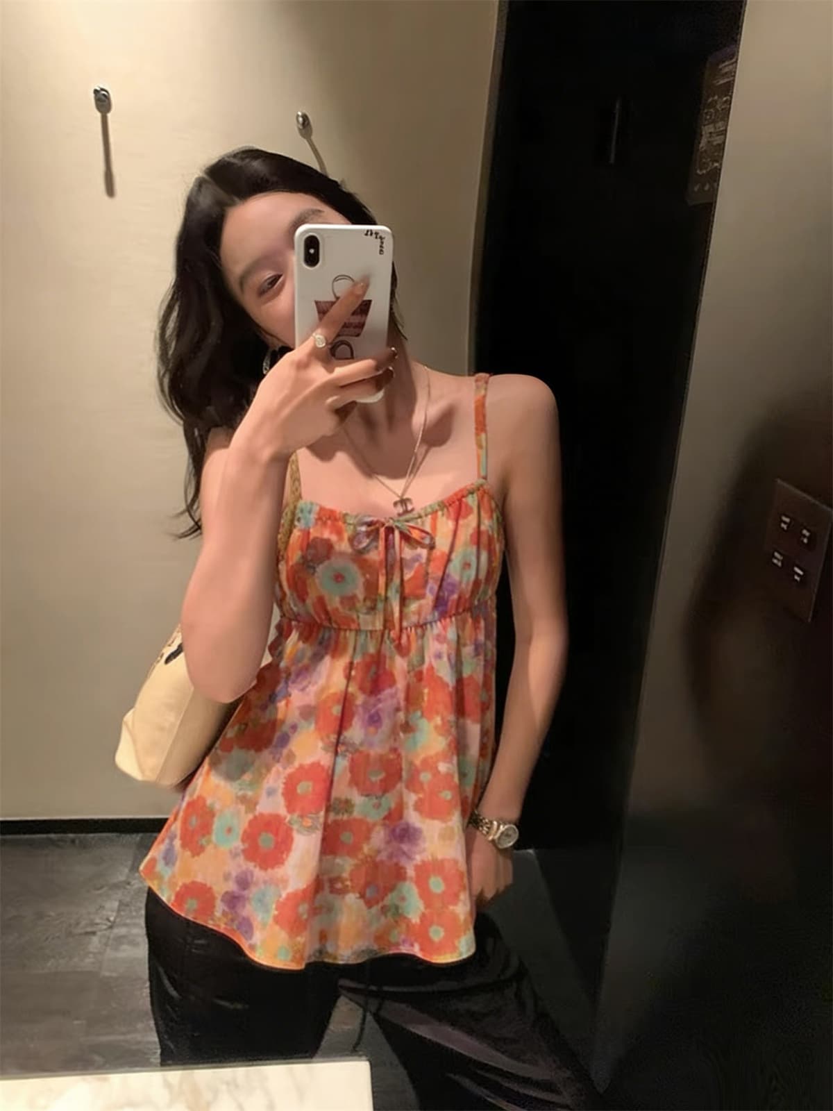 실사 정가 꽃 프린트 슬립 여성 여름 인사이드 가져 가라. 민소매 작은 한 마디 조끼 해변가 휴가 바람 맨위 상세 이미지 3