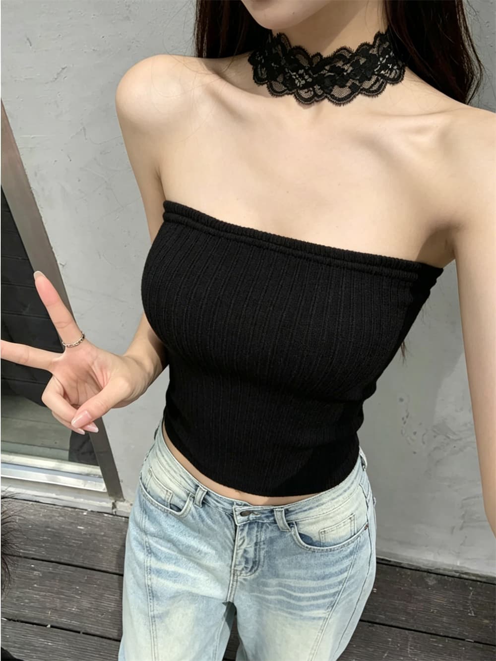 실사 정가 순수한 욕망 바람 핫걸 행침 목 작은 슬링 여성 짧은 몸매 가꾸기 슬림해 보이는 이슬 뼈의 튜브탑 맨위 상세 이미지 5
