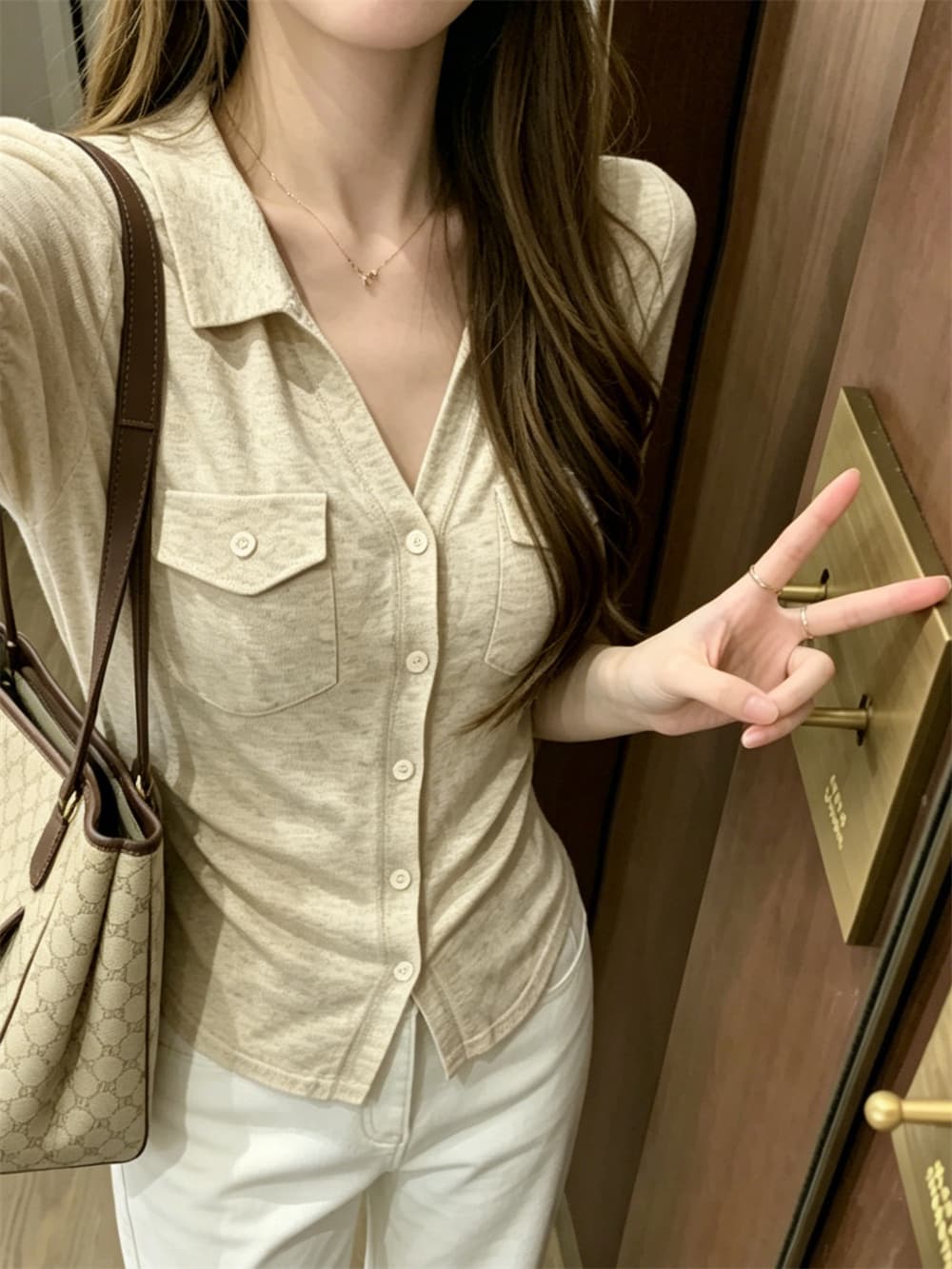 실사 정가 레트로 빛 럭셔리 니트 오픈 가디건 여성 여름 폴로 칼라 긍정적 인 어깨 몸매 가꾸기 슬림해 보이는 고급 센스 맨위 상세 이미지 8
