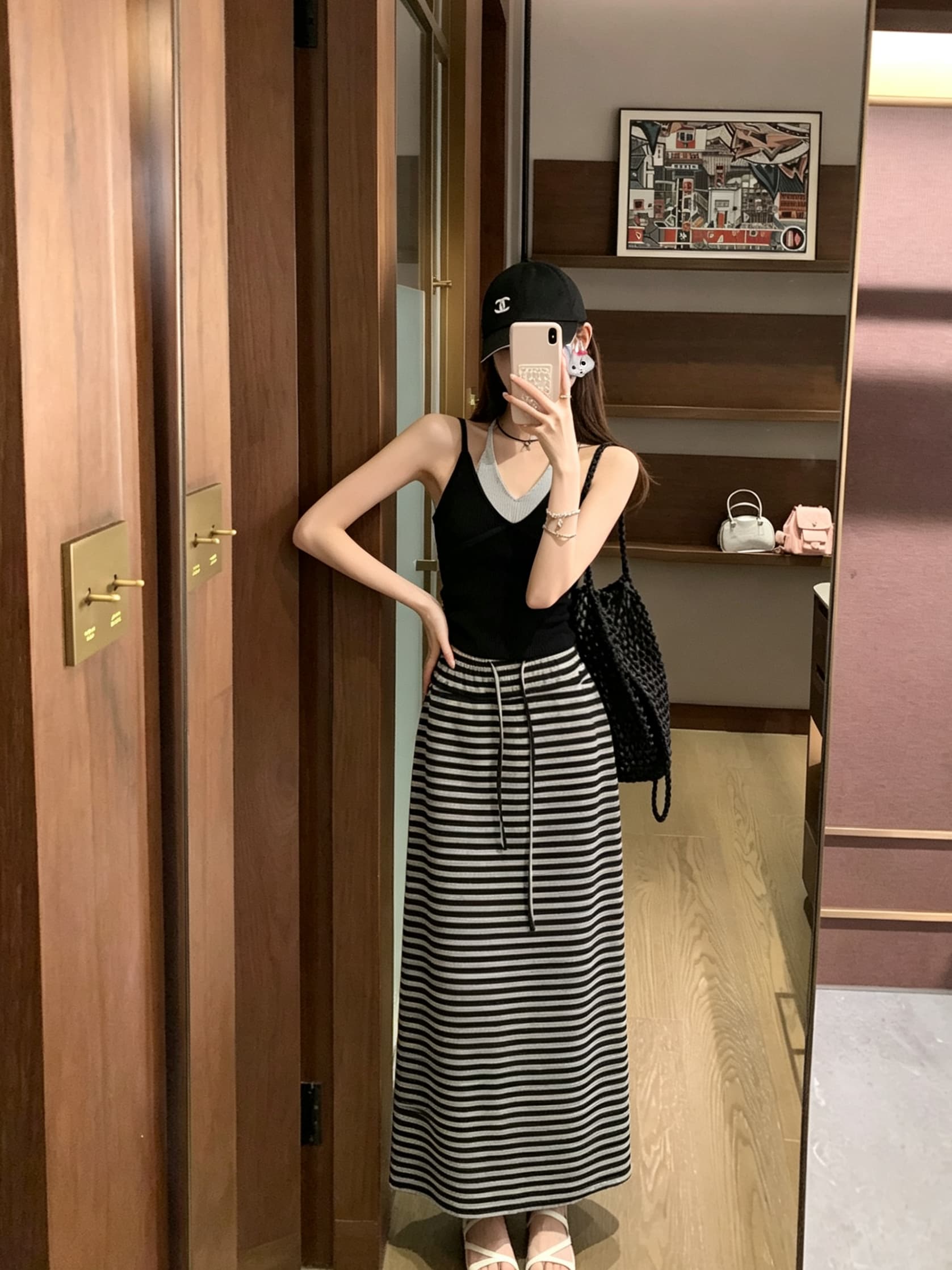 실사 정가 행침 목 V넥 페이크 레이어드 니트 민소매 조끼 여성 여름 달콤한 매운맛 몸매 가꾸기 슬립 맨위 상세 이미지 6