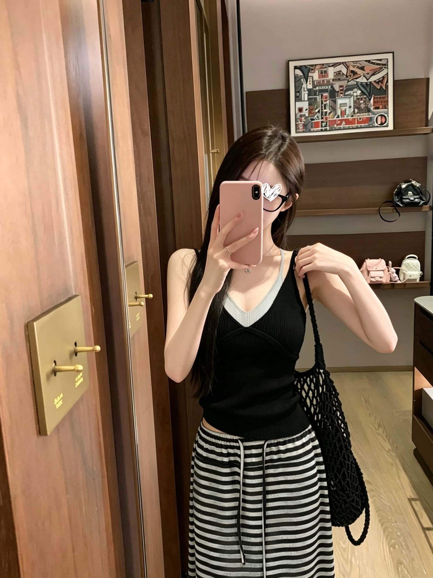 실사 정가 행침 목 V넥 페이크 레이어드 니트 민소매 조끼 여성 여름 달콤한 매운맛 몸매 가꾸기 슬립 맨위 상세 이미지 7
