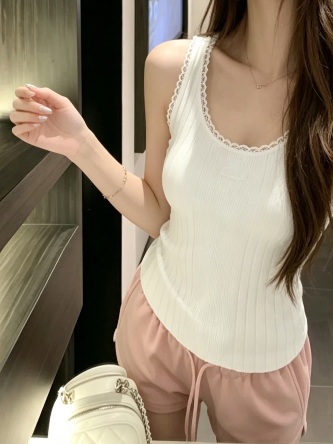 실사 정가 파란색 캐미솔 여름 외출용 인사이드 가져 가라. 만나는 넓은 어깨 와이드 표지 배 작은 맨위 상세 이미지 14