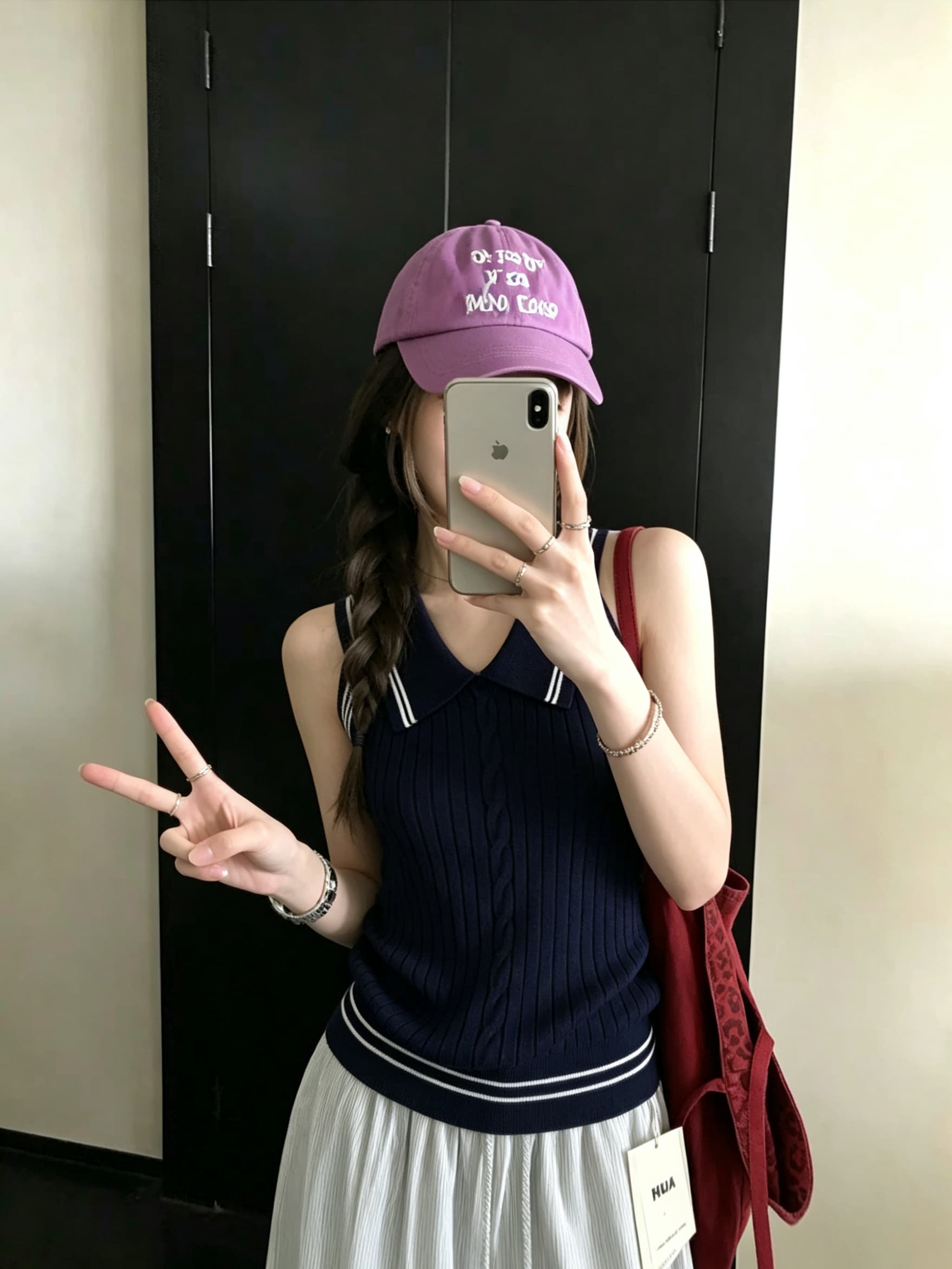 실사 정가 디자인 센스 레트로 꽈배기 배색 스트라이프 POLO 칼라 민소매 조끼 여성 여름 슬림해 보이는 맨위 상세 이미지 3