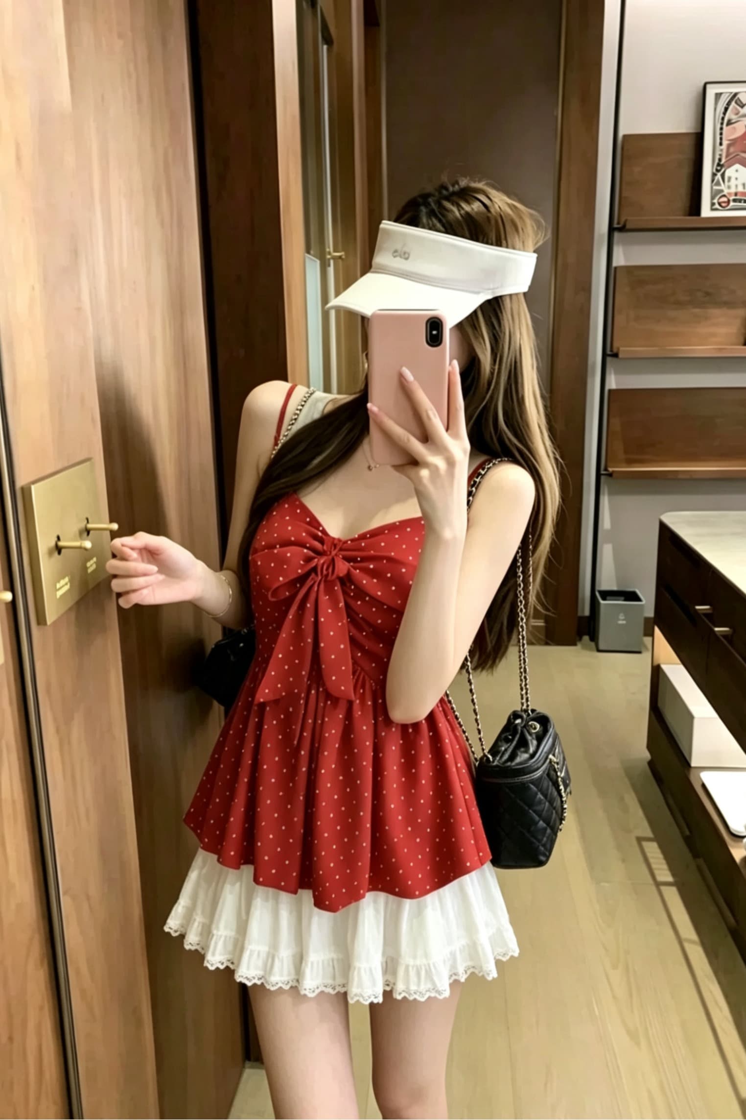 실사 정가 프랑스식 레트로 도트 무늬 나비 매듭 캐미솔 여름 몸매 가꾸기 슬림해 보이는 다용도 짧은 맨위 이미지 5