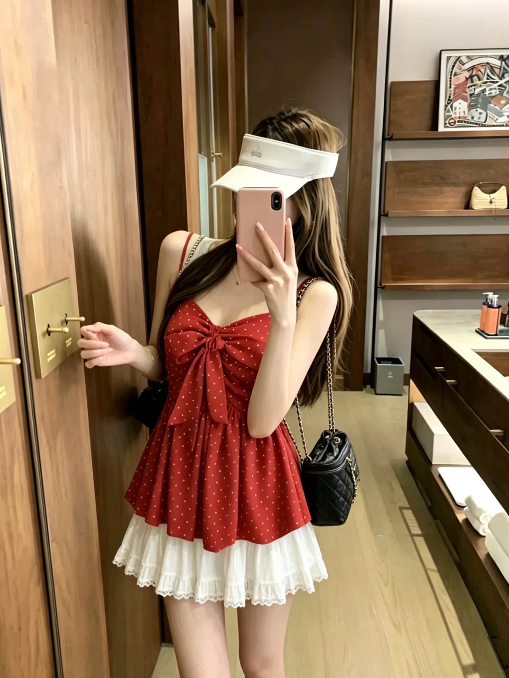 실사 정가 프랑스식 레트로 도트 무늬 나비 매듭 캐미솔 여름 몸매 가꾸기 슬림해 보이는 다용도 짧은 맨위 상세 이미지 1