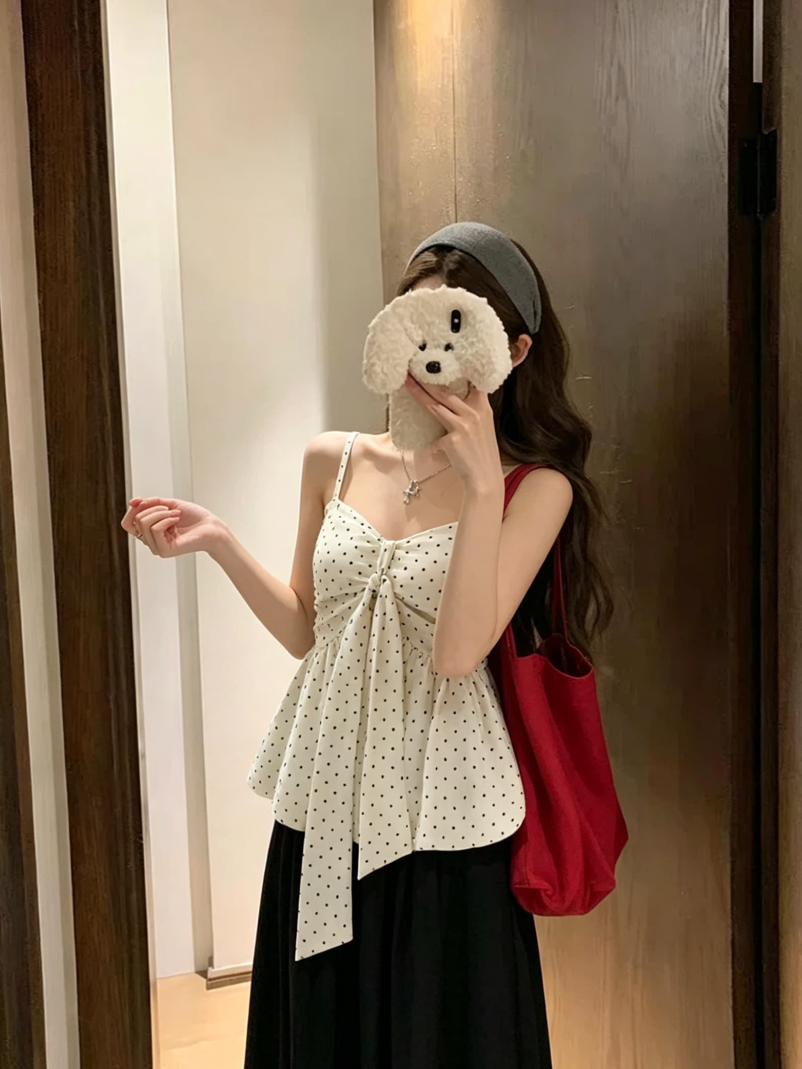 실사 정가 프랑스식 레트로 도트 무늬 나비 매듭 캐미솔 여름 몸매 가꾸기 슬림해 보이는 다용도 짧은 맨위 상세 이미지 5