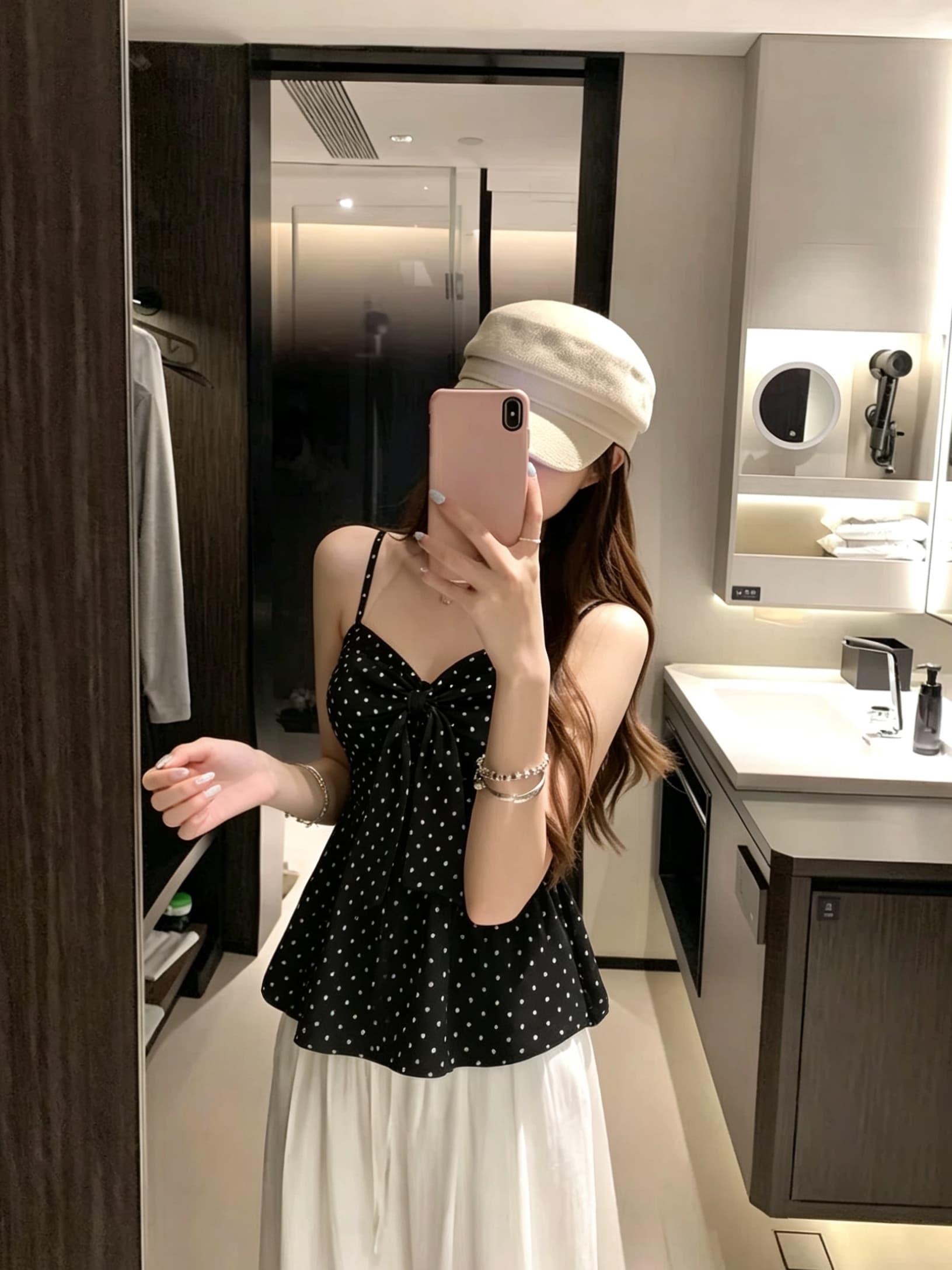 실사 정가 프랑스식 레트로 도트 무늬 나비 매듭 캐미솔 여름 몸매 가꾸기 슬림해 보이는 다용도 짧은 맨위 상세 이미지 11