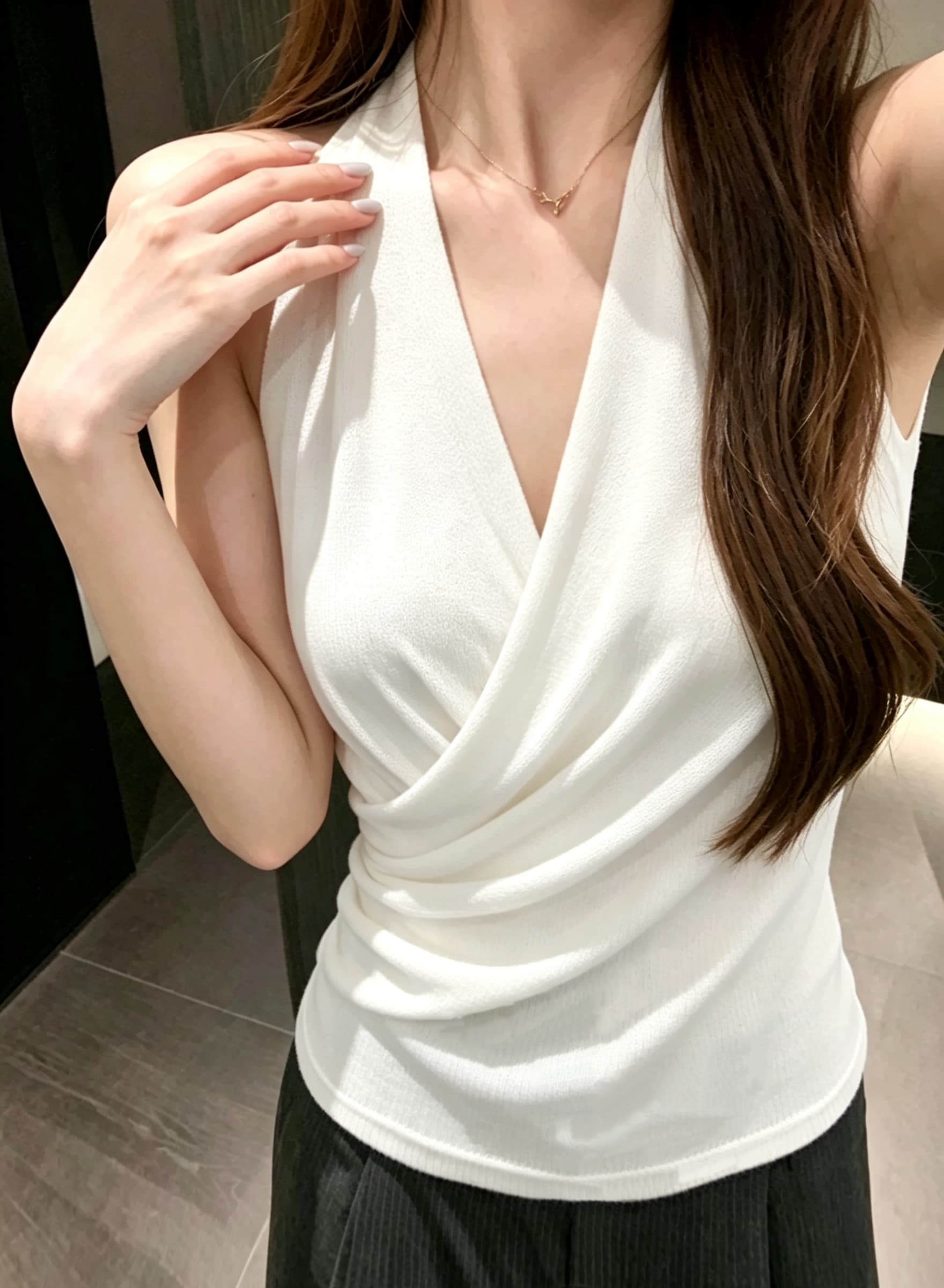 실사 정가 한 부서 행침 목 니트 조끼 십자가 V넥 허리 수축 순수한 욕망 오프숄더 민소매 슬립 맨위 이미지 4