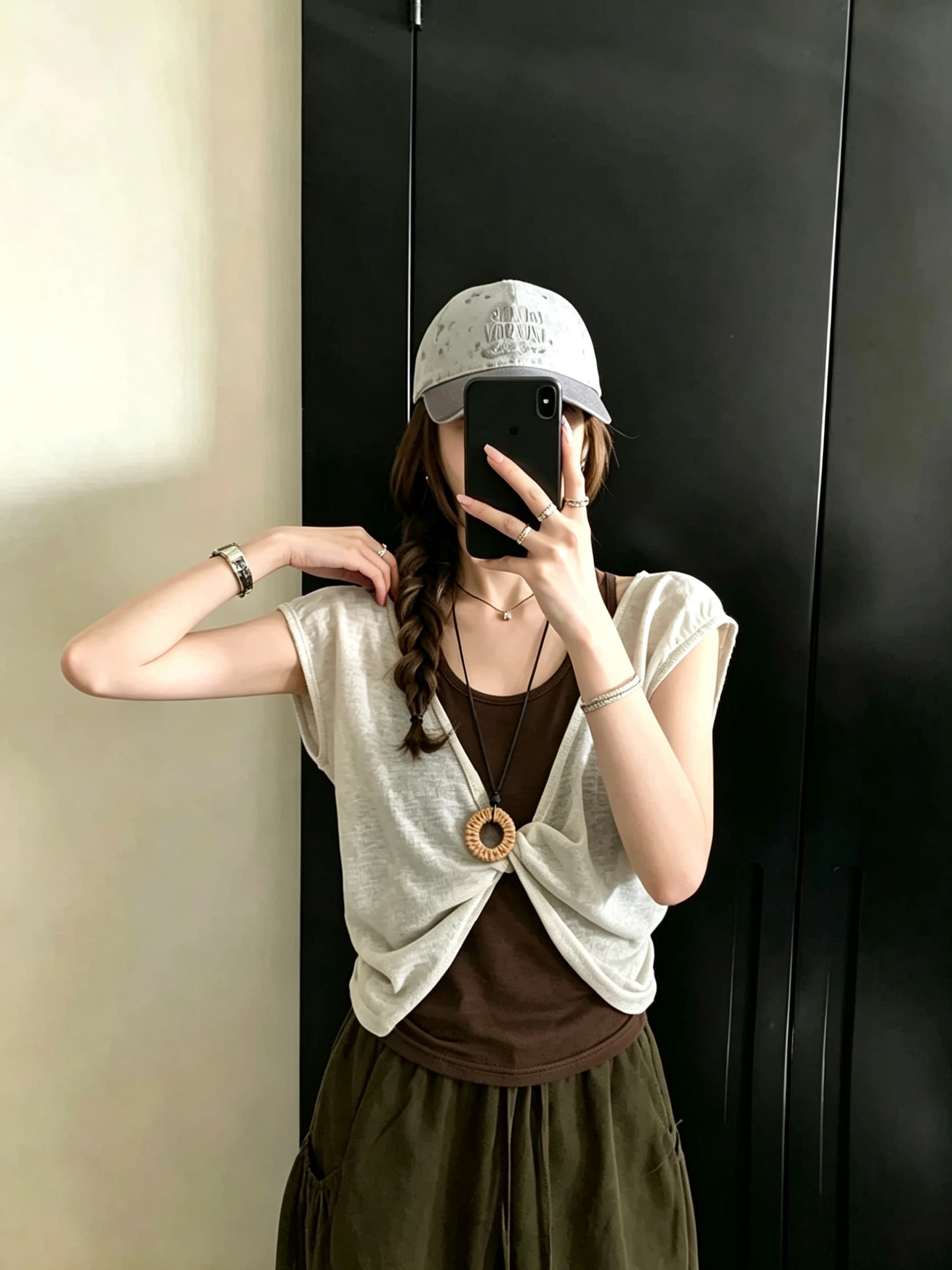 실사 정가 패치워크 페이크 레이어드 한 부서 연령 감소 레트로 비틀림 행침 목 티셔츠 다용도 맨위 경기 목걸이 이미지 2