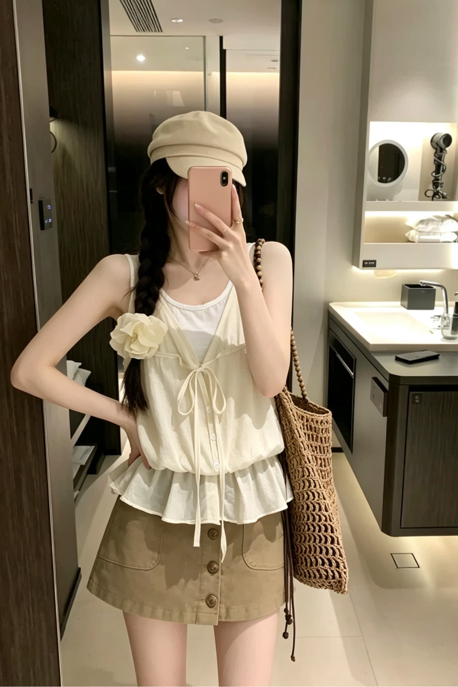 실사 정가 한 부서 부드러운 바람 페이크 레이어드 행침 목 조끼 여성 외출용 슬림해 보이는 달콤함 연령 감소 맨위 이미지 5