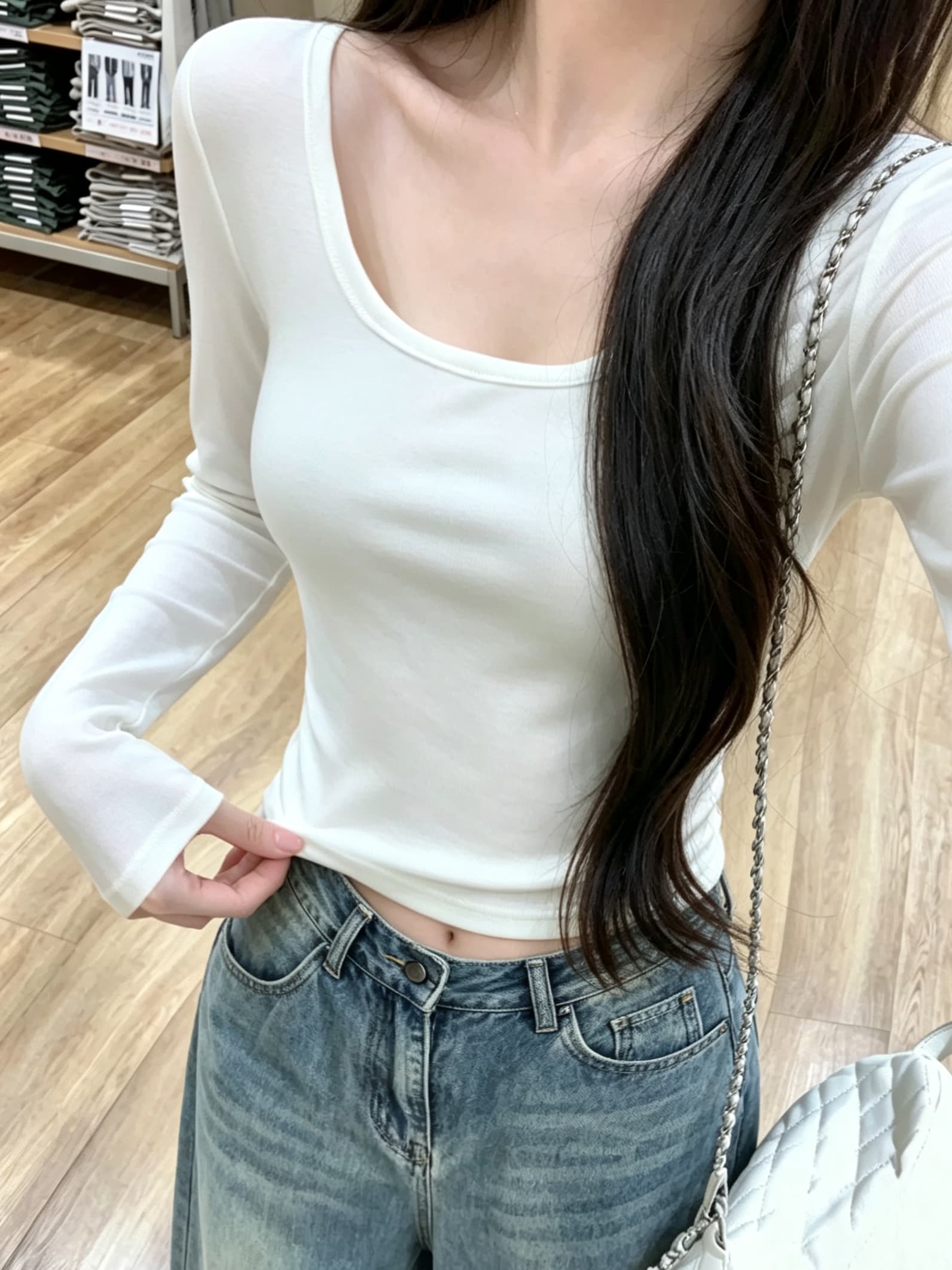 실사 정가 이른 가을 한국 스타일 단색 기초 다용도 몸매 가꾸기 디자인 긴팔 인사이드 가져 가라. 티셔츠 맨위 이미지 2
