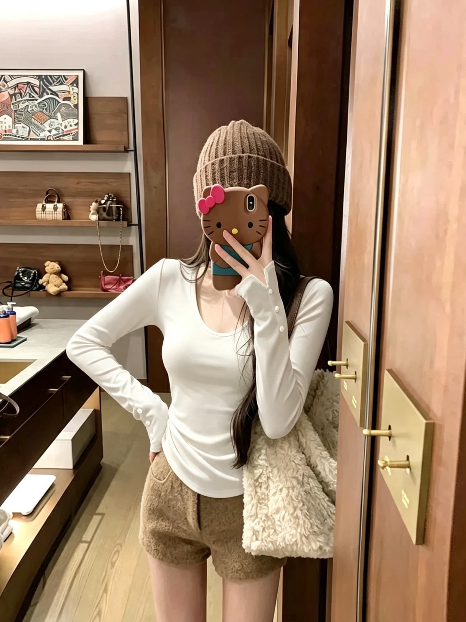 실사 정가 한국 스타일 다용도 u 칼라 디자인 센스 단추 커프스 긴팔 티셔츠 여성 가을 겨울 슬림해 보이는 맨위 상세 이미지 5