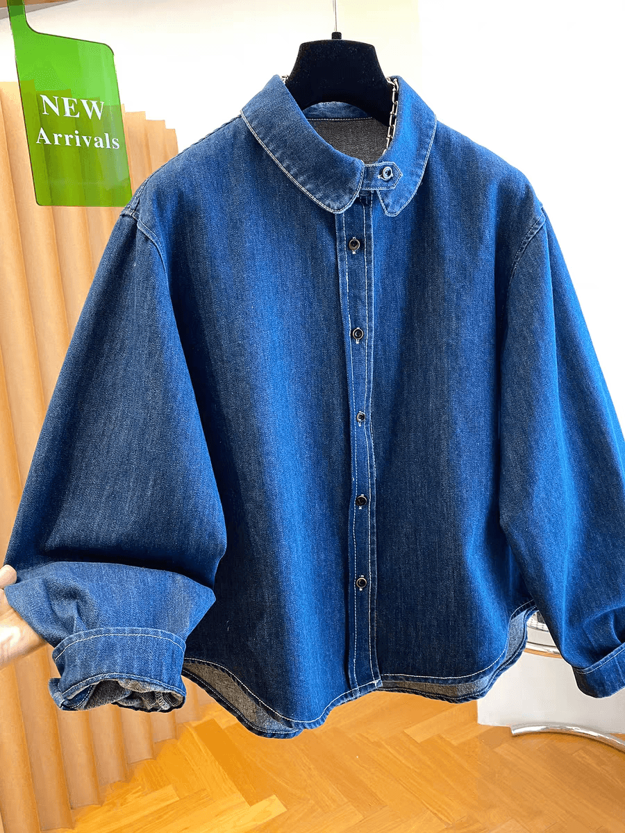 항구 바람 착용 가져 가라. 파란색 데님 셔츠 인사이드 가져 가라. 스택 착용 가을 겨울 새로운 고급 센스 2026 고유 한 슈퍼 잘 생긴 셔츠 이미지 4