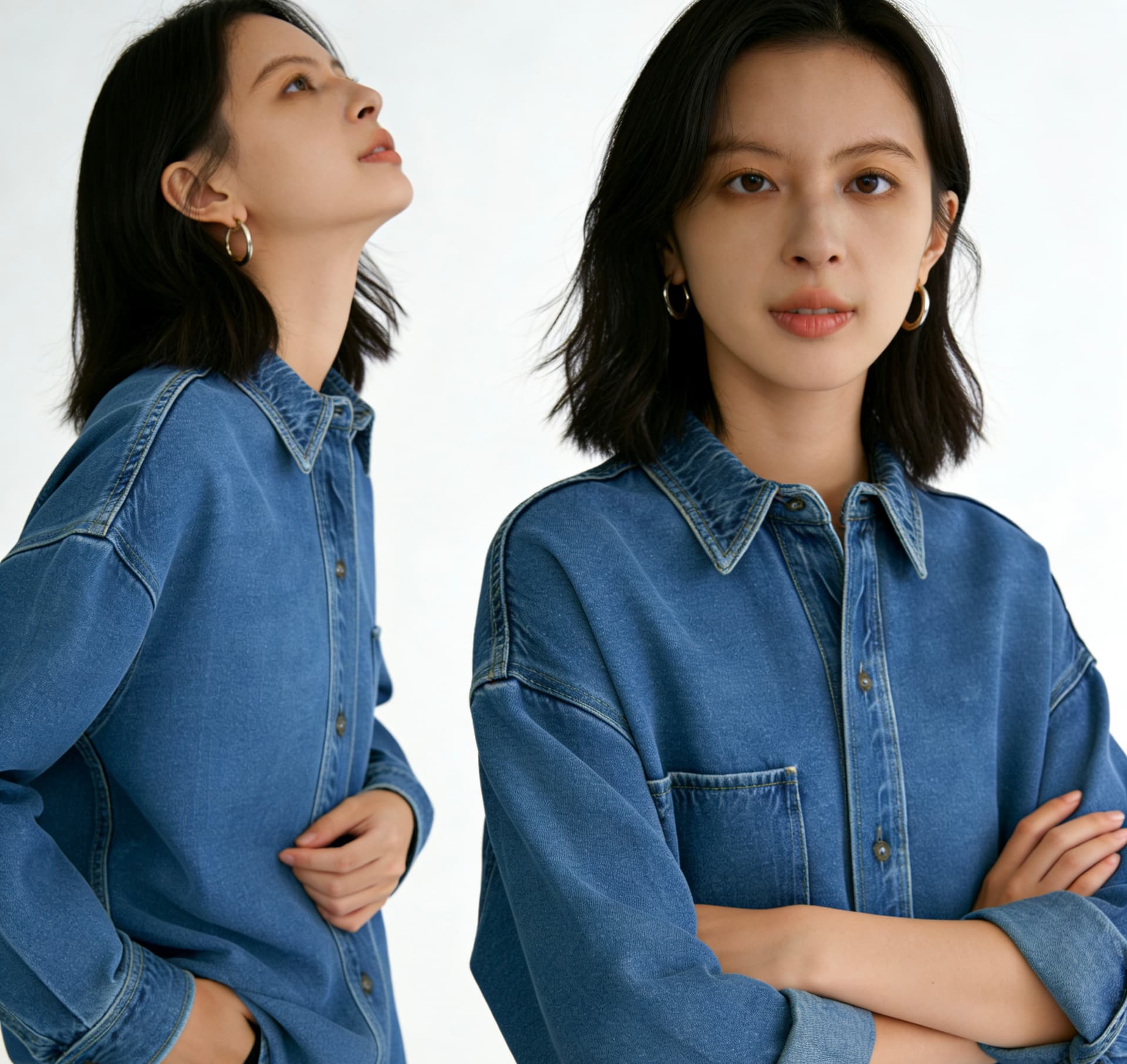 2026 새로운 세련된 oversize 가을 어깨 디자인 센스 작은 대중 루즈핏 셔츠 프로필 모양 데님 여성 코트 가을