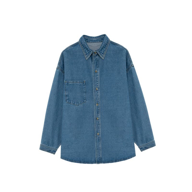 2026 새로운 세련된 oversize 가을 어깨 디자인 센스 작은 대중 루즈핏 셔츠 프로필 모양 데님 여성 코트 가을 상세 이미지 5