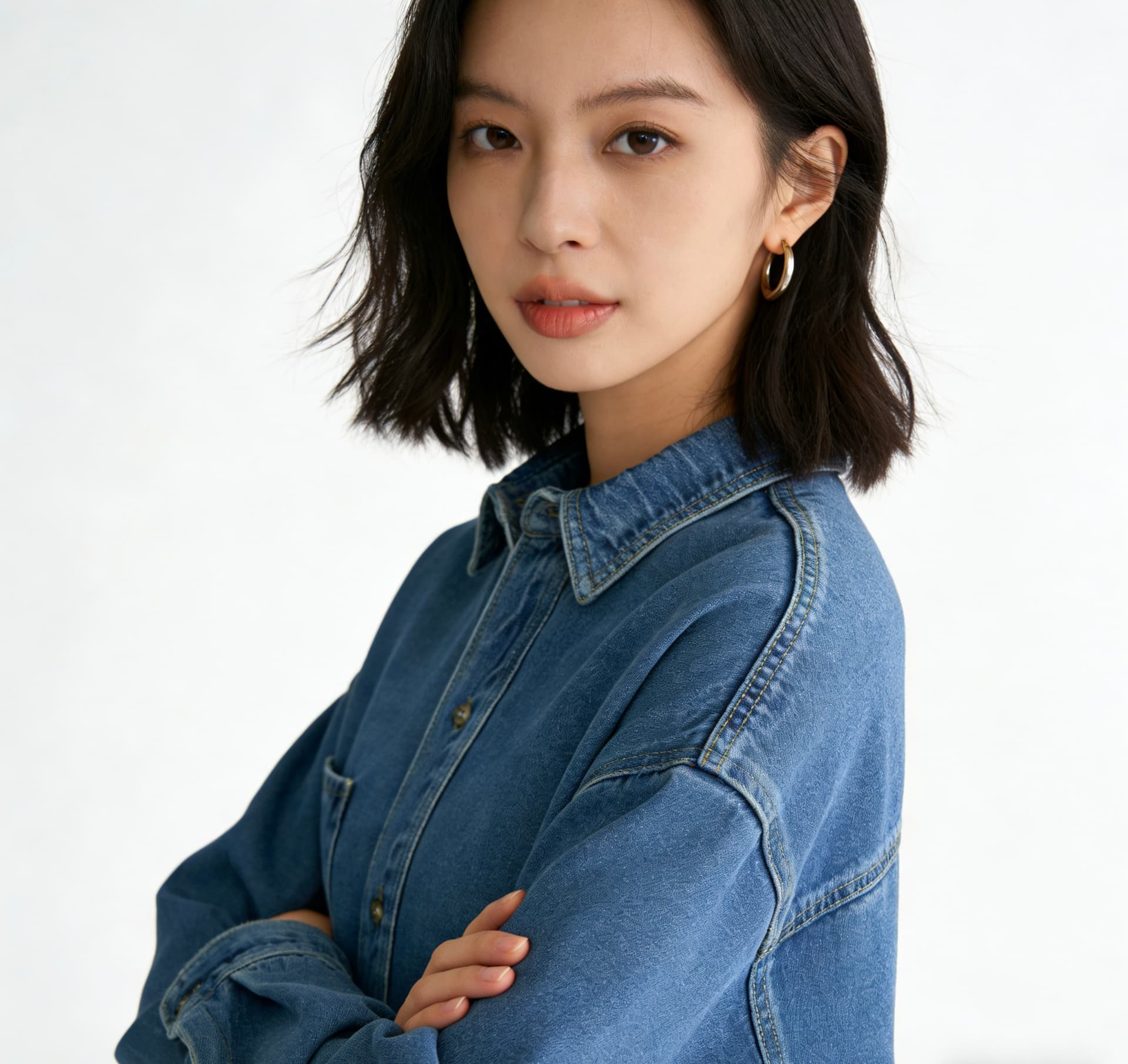 2026 새로운 세련된 oversize 가을 어깨 디자인 센스 작은 대중 루즈핏 셔츠 프로필 모양 데님 여성 코트 가을 상세 이미지 3