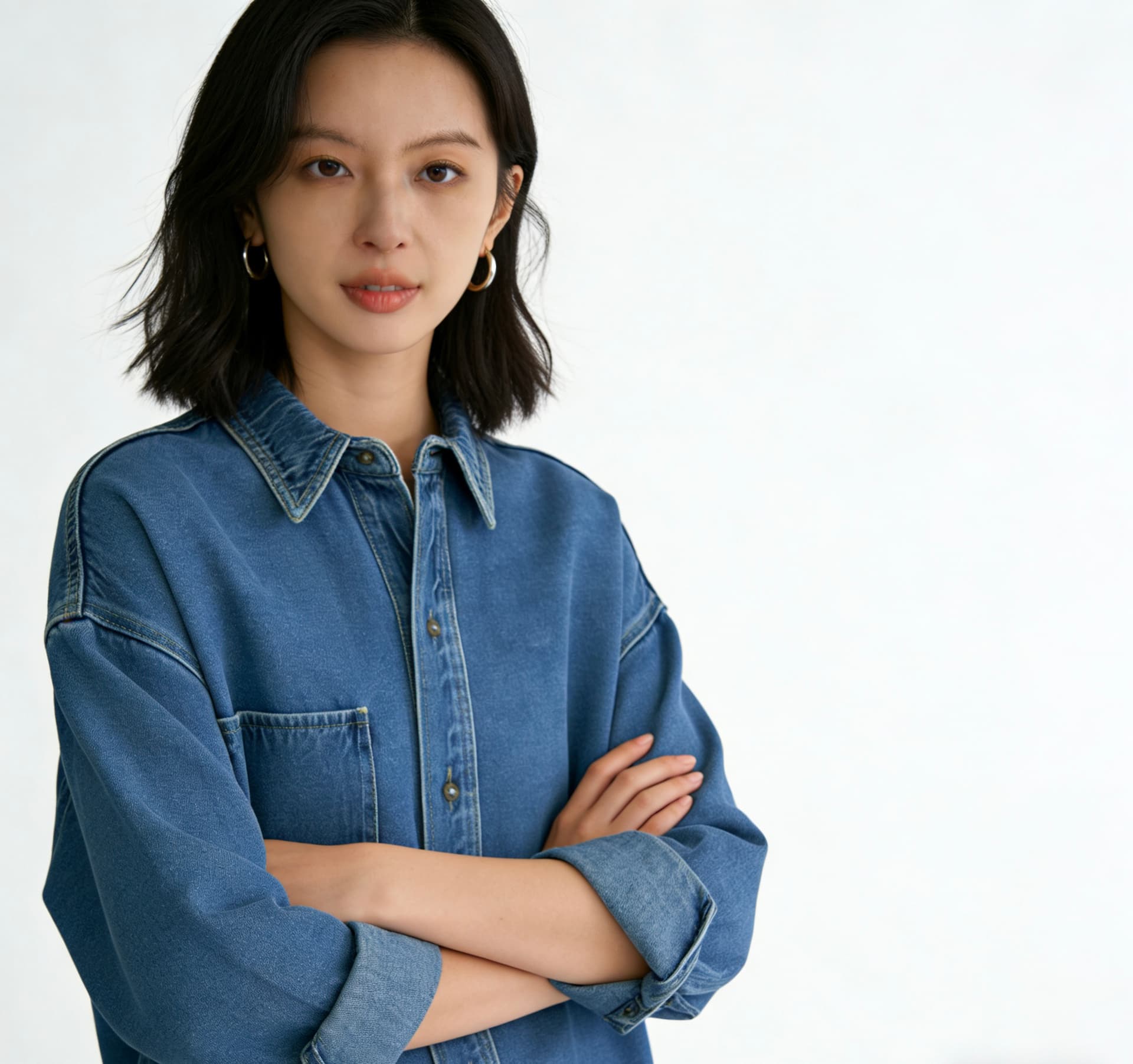 2026 새로운 세련된 oversize 가을 어깨 디자인 센스 작은 대중 루즈핏 셔츠 프로필 모양 데님 여성 코트 가을 상세 이미지 11