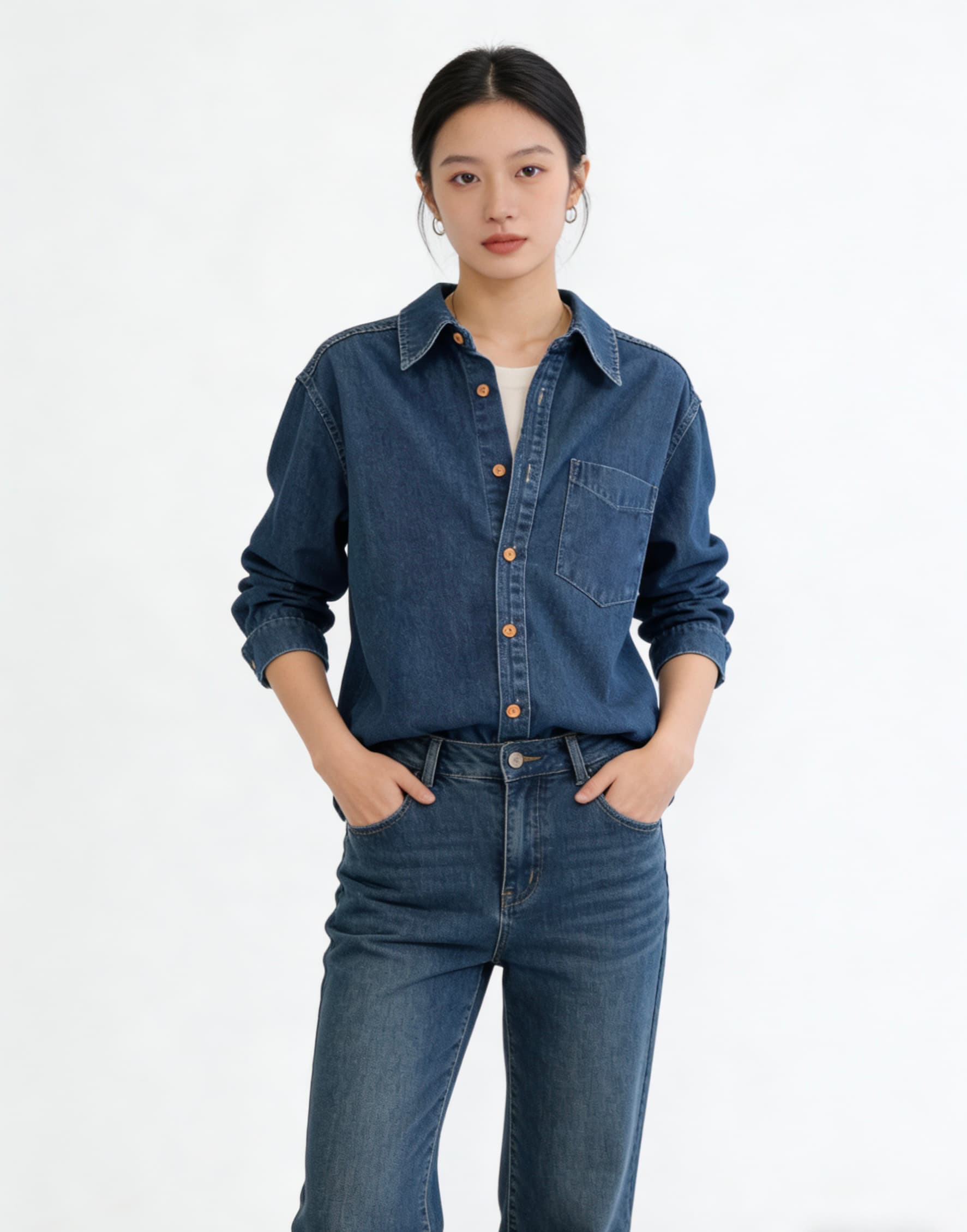 데님 여성 셔츠 한국 스타일 루즈핏 연령 감소 다용도 폴로 칼라 긴팔 이른 봄 ins 레트로 셔츠 트렌디