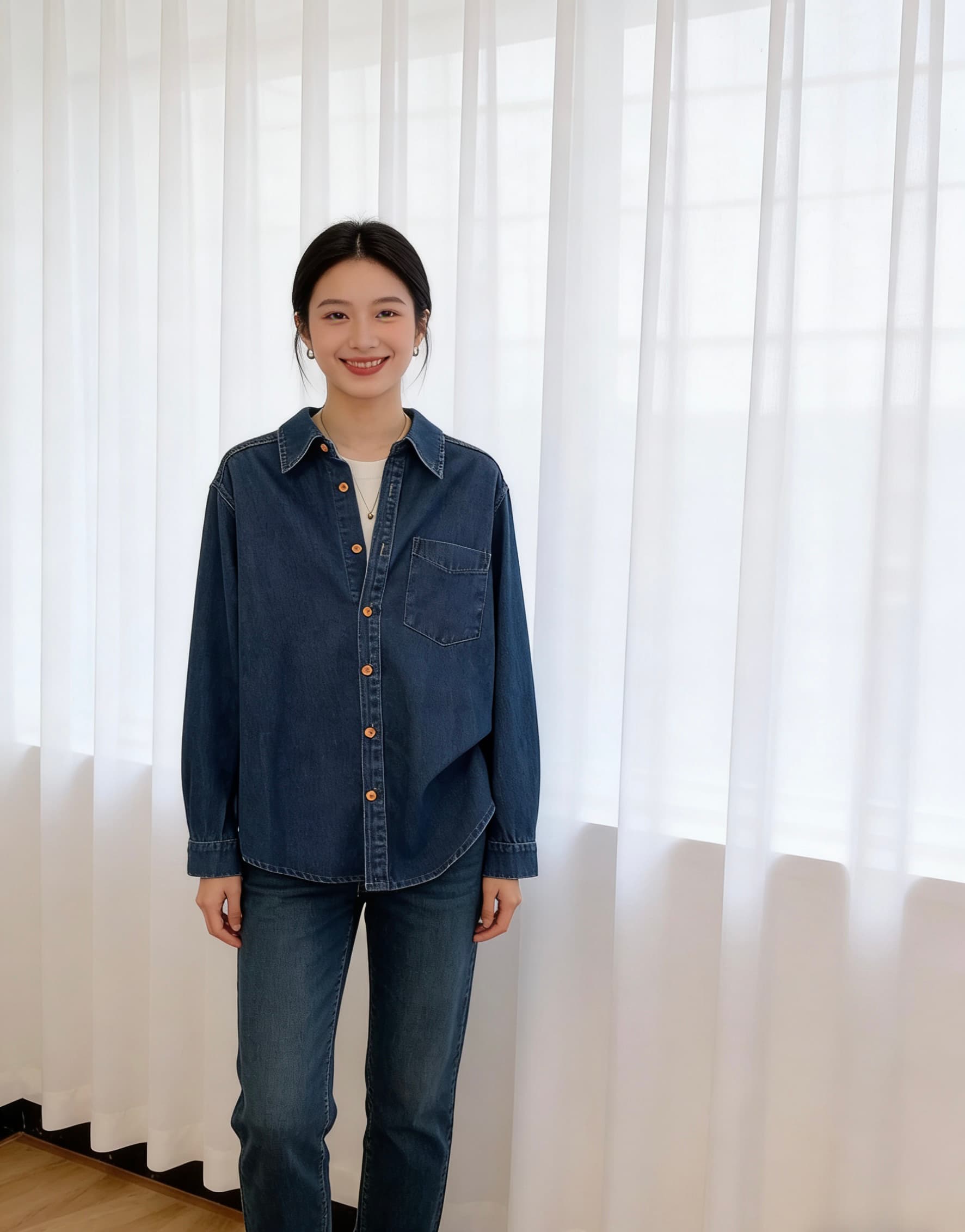 데님 여성 셔츠 한국 스타일 루즈핏 연령 감소 다용도 폴로 칼라 긴팔 이른 봄 ins 레트로 셔츠 트렌디 상세 이미지 6