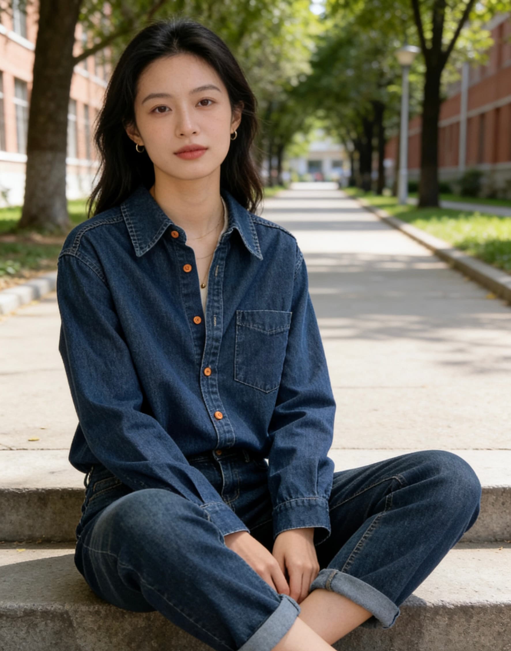 데님 여성 셔츠 한국 스타일 루즈핏 연령 감소 다용도 폴로 칼라 긴팔 이른 봄 ins 레트로 셔츠 트렌디 상세 이미지 5