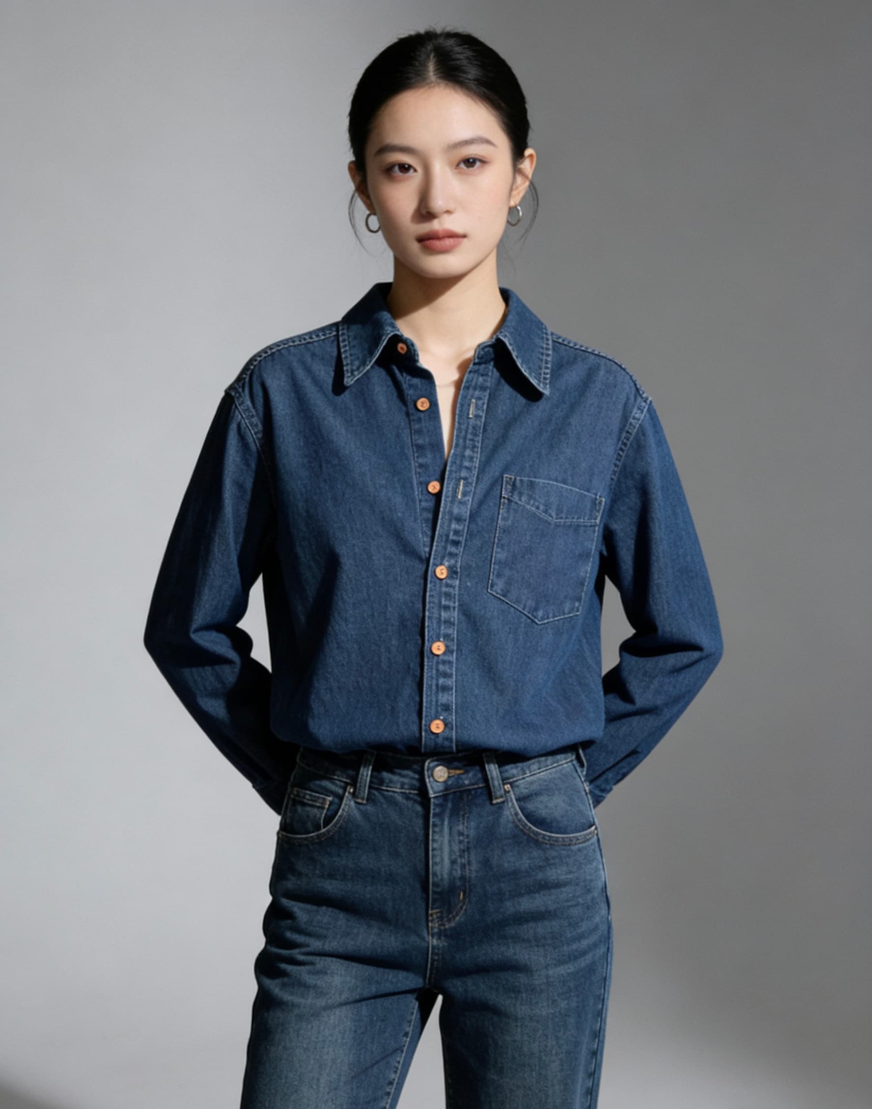 데님 여성 셔츠 한국 스타일 루즈핏 연령 감소 다용도 폴로 칼라 긴팔 이른 봄 ins 레트로 셔츠 트렌디 상세 이미지 9