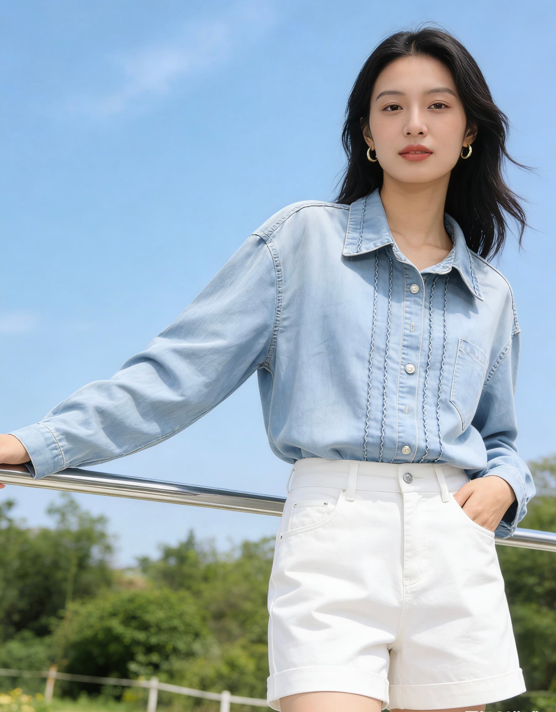 무거운 작업 레트로 데님 폴로 칼라 셔츠 2026 년 봄 가을 한국 스타일 세련된 루즈핏 긴팔 여성 이미지 3
