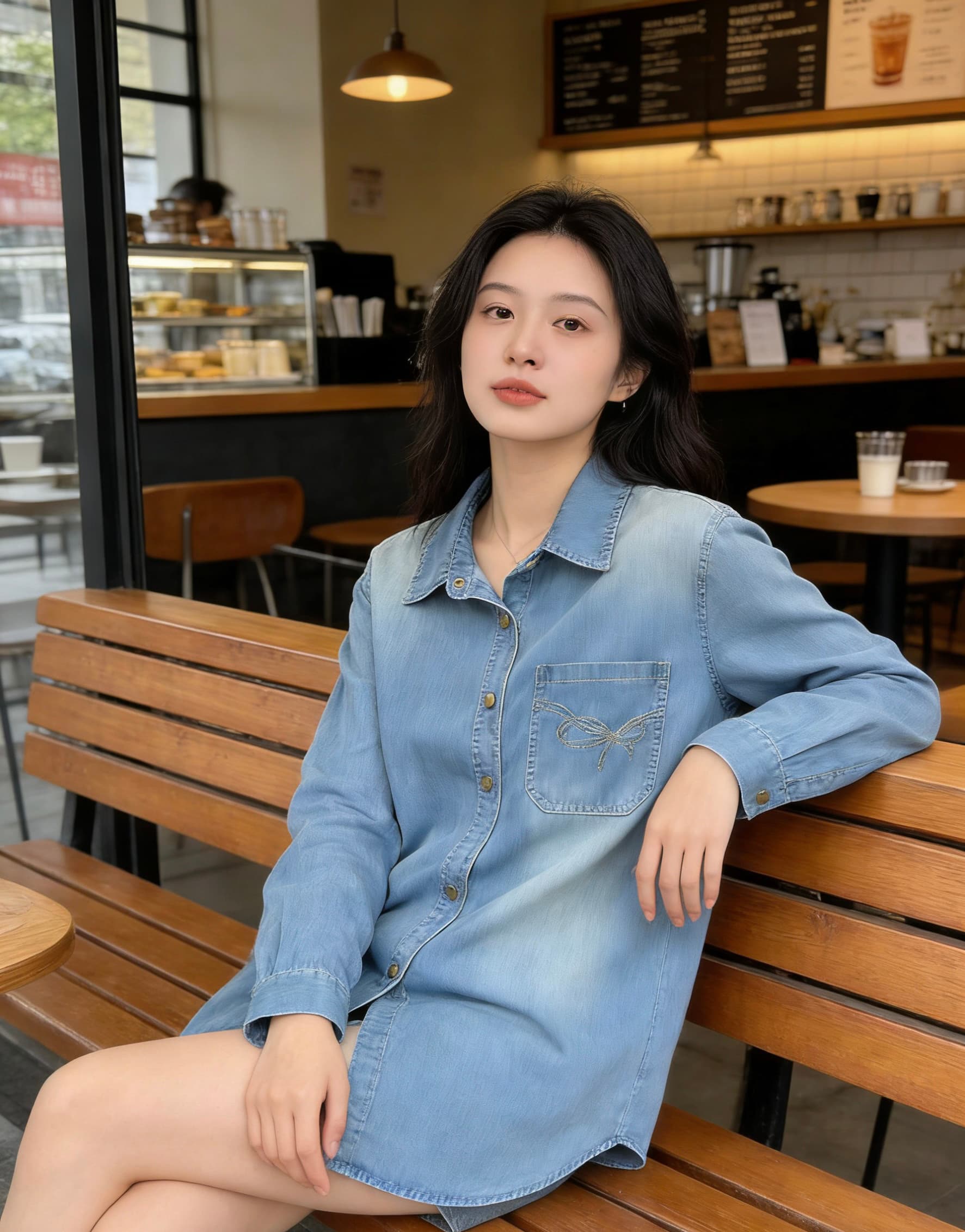 데님 여성 셔츠 2026 봄 새로운 프랑스식 출퇴근 자수 디자인 센스 폴로 칼라 긴팔 셔츠 상세 이미지 5