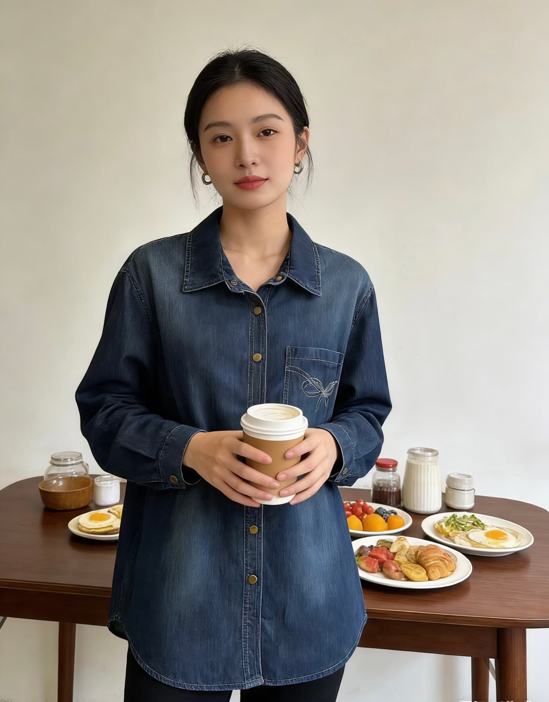 데님 여성 셔츠 2026 봄 새로운 프랑스식 출퇴근 자수 디자인 센스 폴로 칼라 긴팔 셔츠 상세 이미지 6