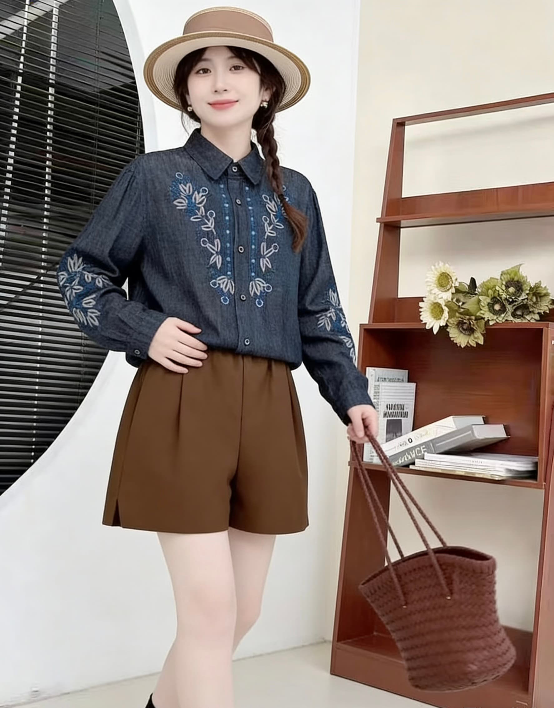 일본식 레트로 문예 모리 소녀 맨위 루즈핏 무거운 작업 자수 데님 셔츠 여성 긴 소매 2026 가을 새로운 이미지 4