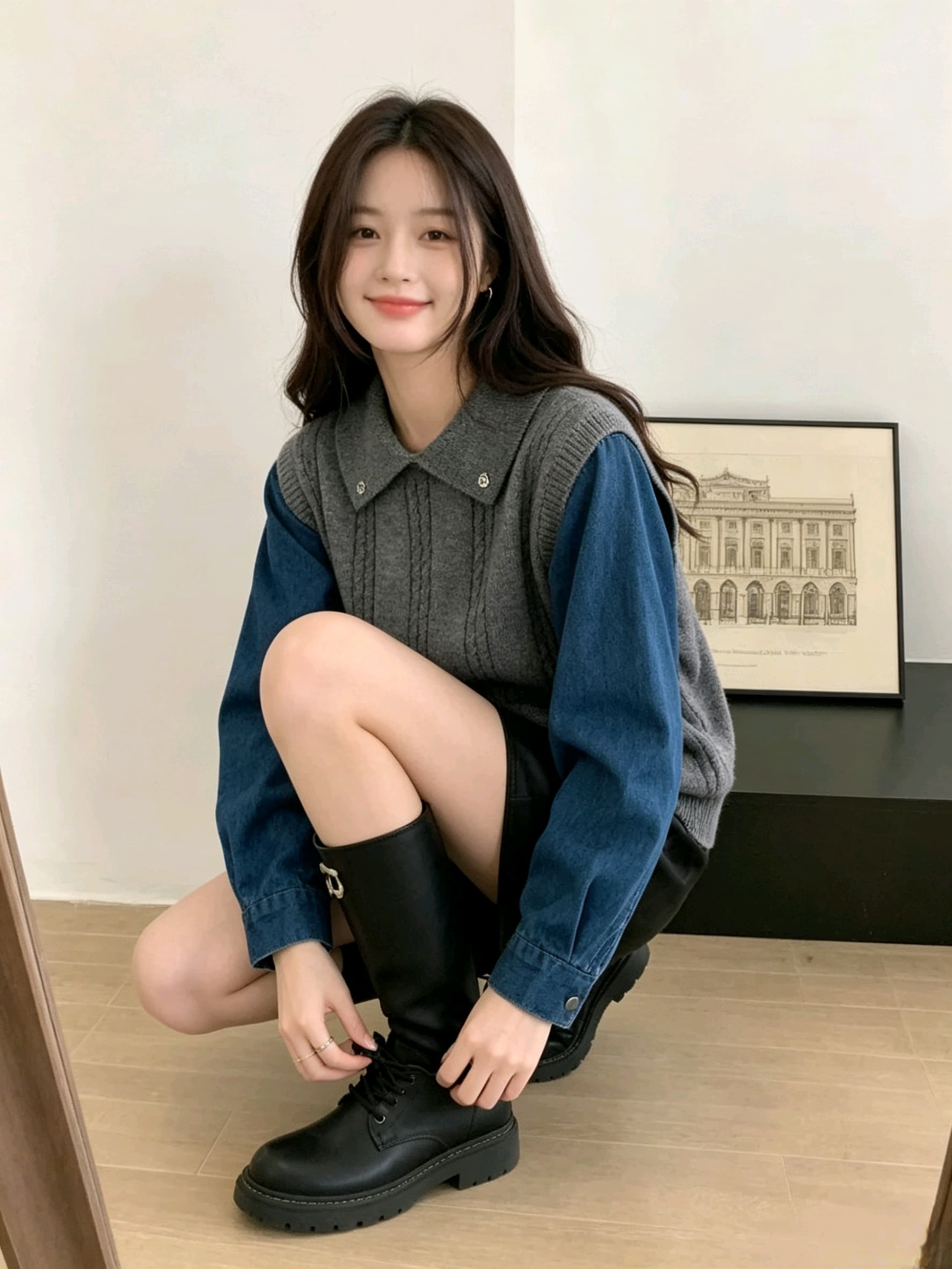 유럽 상품 디자인 센스 터틀넥 꽈배기 페이크 레이어드 패치워크 니트 스웨터 여성 2026 가을 겨울 새로운 루즈핏 다용도 스웨터 상세 이미지 7