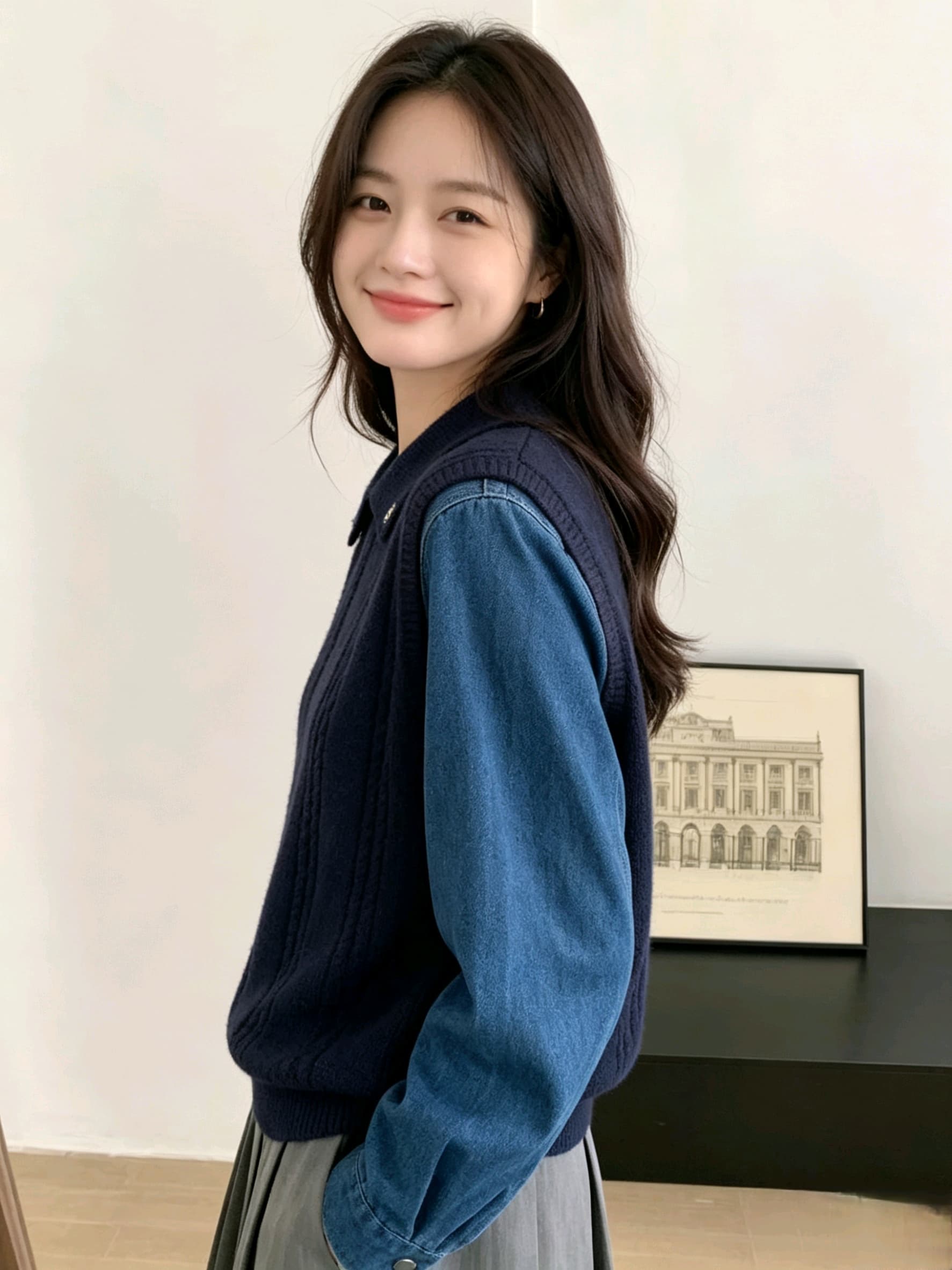 유럽 상품 디자인 센스 터틀넥 꽈배기 페이크 레이어드 패치워크 니트 스웨터 여성 2026 가을 겨울 새로운 루즈핏 다용도 스웨터 상세 이미지 10