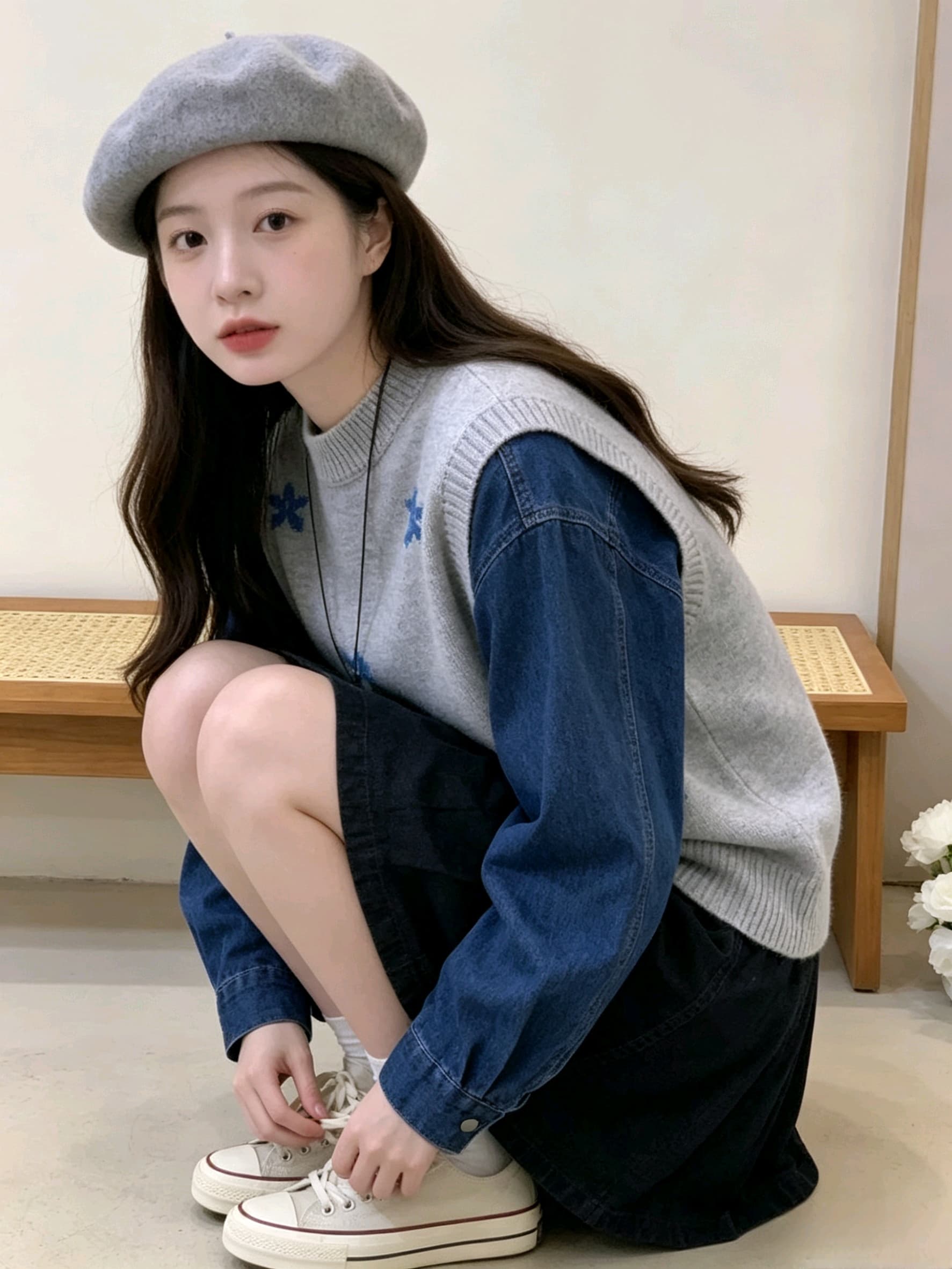한 부서 자이언트 잘 생긴 자카드 니트 두 조각 여성 세트 조끼 봄 스택 착용 쇼트 스타일 긴팔 어깨 외부 가져 가라. 상세 이미지 5