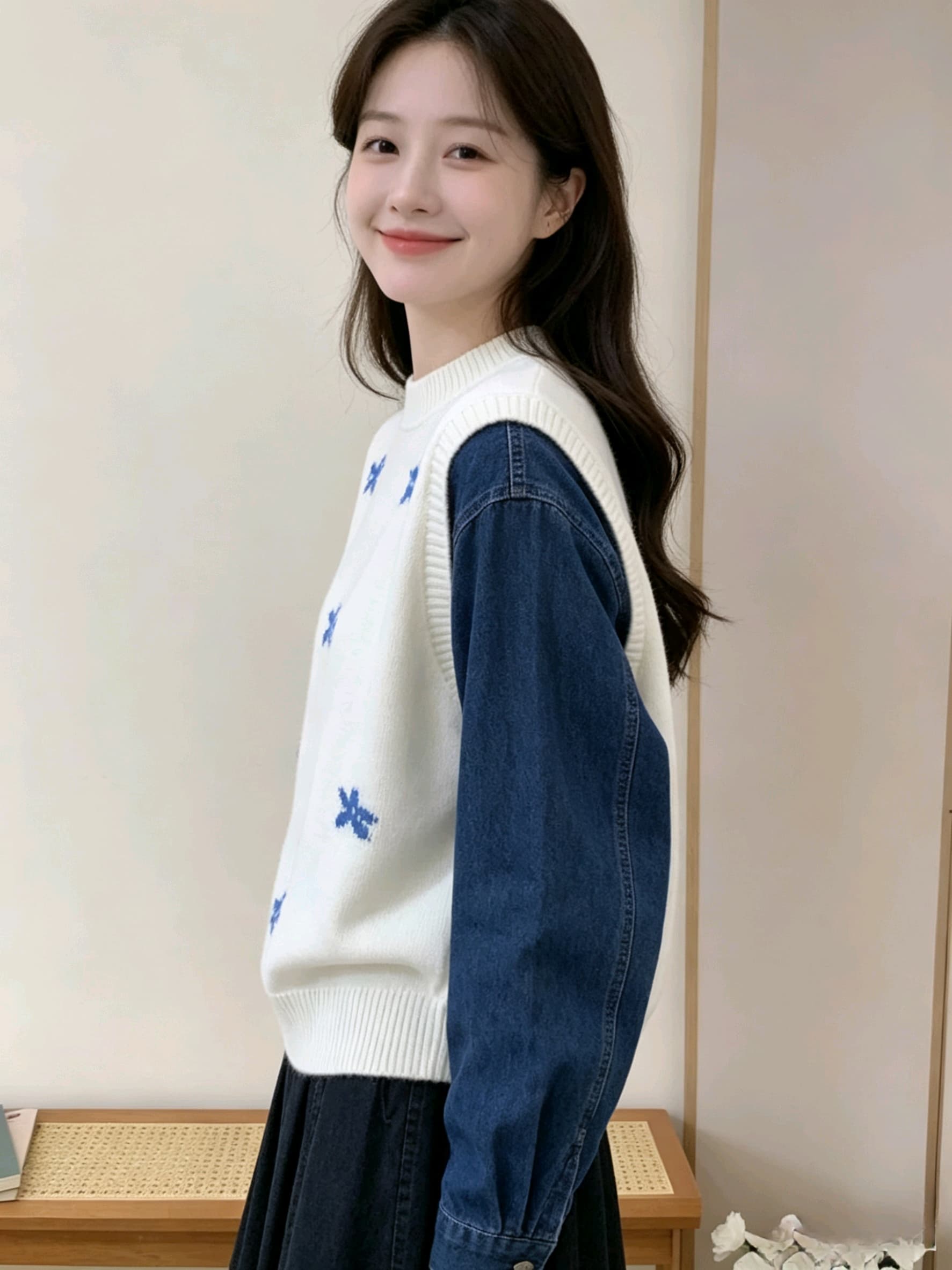한 부서 자이언트 잘 생긴 자카드 니트 두 조각 여성 세트 조끼 봄 스택 착용 쇼트 스타일 긴팔 어깨 외부 가져 가라. 상세 이미지 12